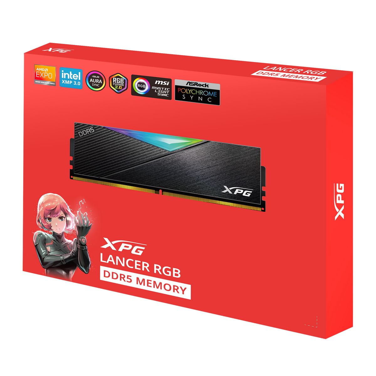 Комплект модулей памяти ADATA 32GB DDR5 5200 DIMM XPG Lancer Black RGB Gaming Memory AX5U5200C3816G-DCLARBK Non-ECC, CL38, AX5U5200C3816G-DCLARBK 1.25V, Heat Shield, Kit (2x16GB), RTL (936776)