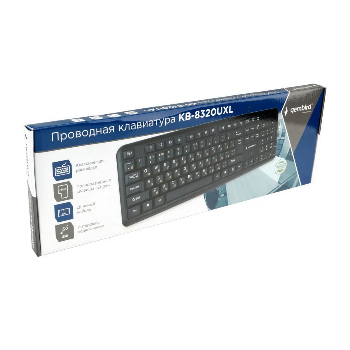 Клавиатура Gembird Клавиатура Gembird KB-8320UXL-BL черная, 104 клавиши, USB кабель 2м