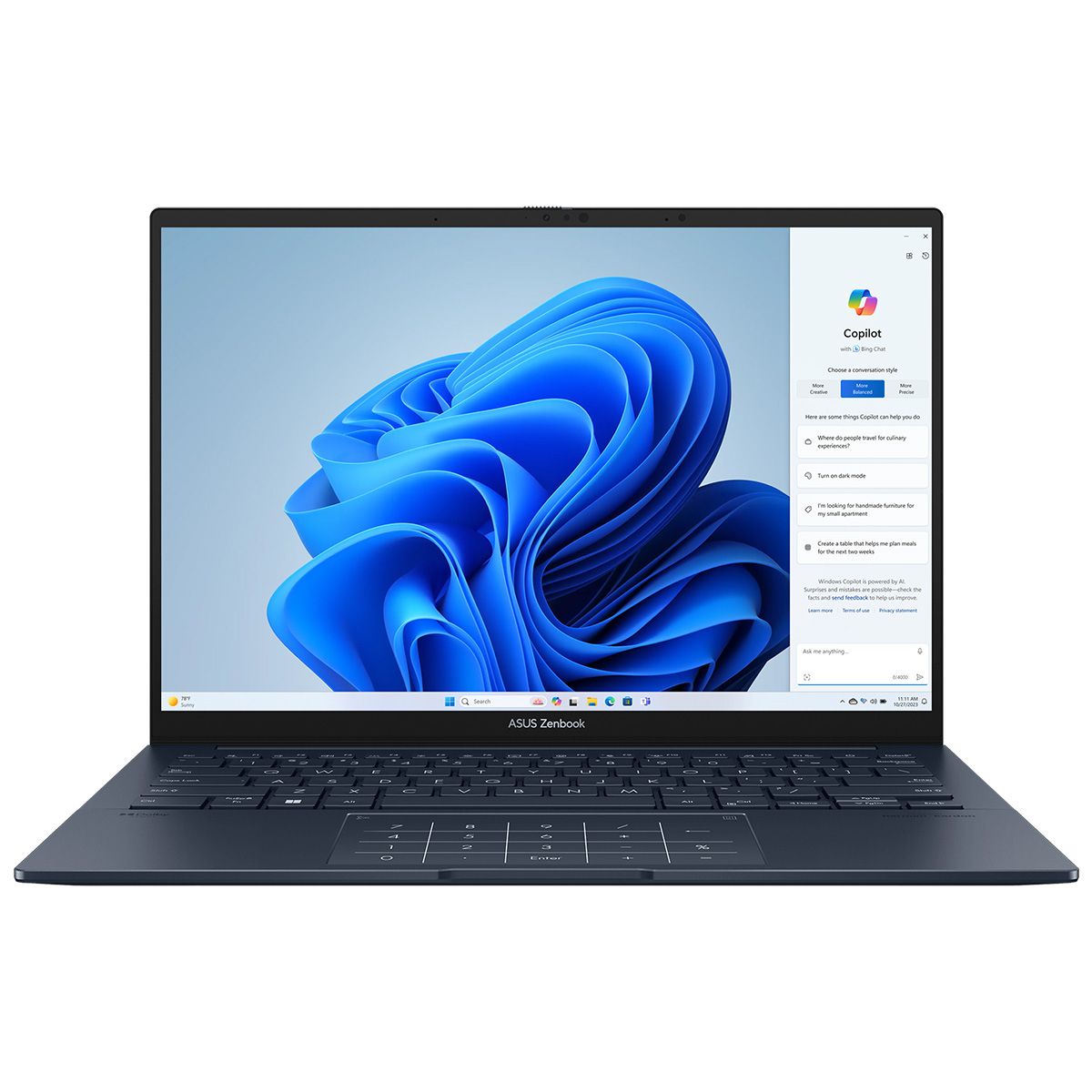 Ноутбук ASUS Zenbook 14 OLED UX3405MA-QD379W Intel Core Ultra 7 155H/16Gb/SSD1Tb/14"/OLED/WUXGA/1920x1200/60Hz/Win11/Blue (90NB11R1-M00ZU0)