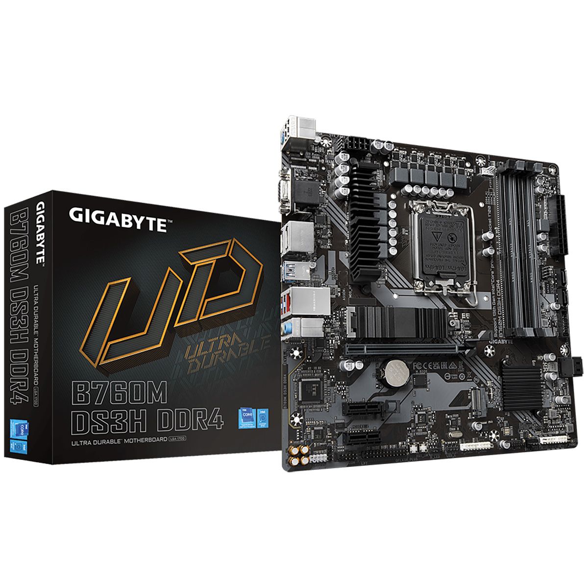 Материнская плата Gigabyte B760M DS3H DDR4, Socket 1700, Intel®B760, 4xDDR4-3200, D-SUB+HDMI+DP+DP, 1xPCI-Ex16, 2xPCI-Ex1, 4xSATA3(RAID 0/1/5/10), 2xM.2, 8Ch Audio, 2,5GbLan, (2+4)xUSB2.0, (3+2)xUSB3.2, (1+0)xUSB3.2 Type-C™, mATX, RTL {10}