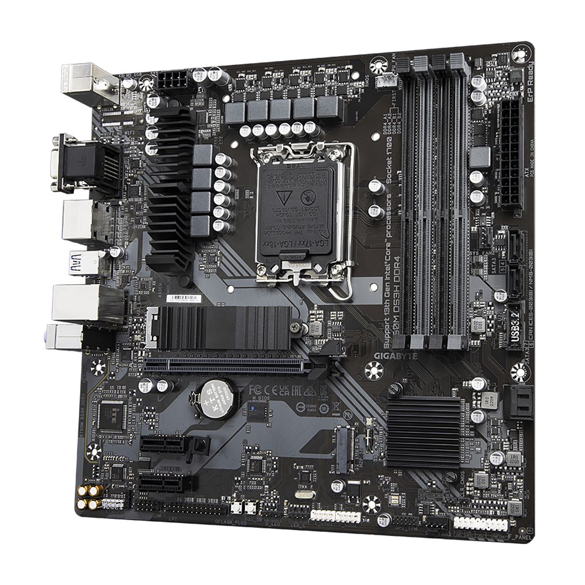 Материнская плата Gigabyte B760M DS3H DDR4, Socket 1700, Intel®B760, 4xDDR4-3200, D-SUB+HDMI+DP+DP, 1xPCI-Ex16, 2xPCI-Ex1, 4xSATA3(RAID 0/1/5/10), 2xM.2, 8Ch Audio, 2,5GbLan, (2+4)xUSB2.0, (3+2)xUSB3.2, (1+0)xUSB3.2 Type-C™, mATX, RTL {10}