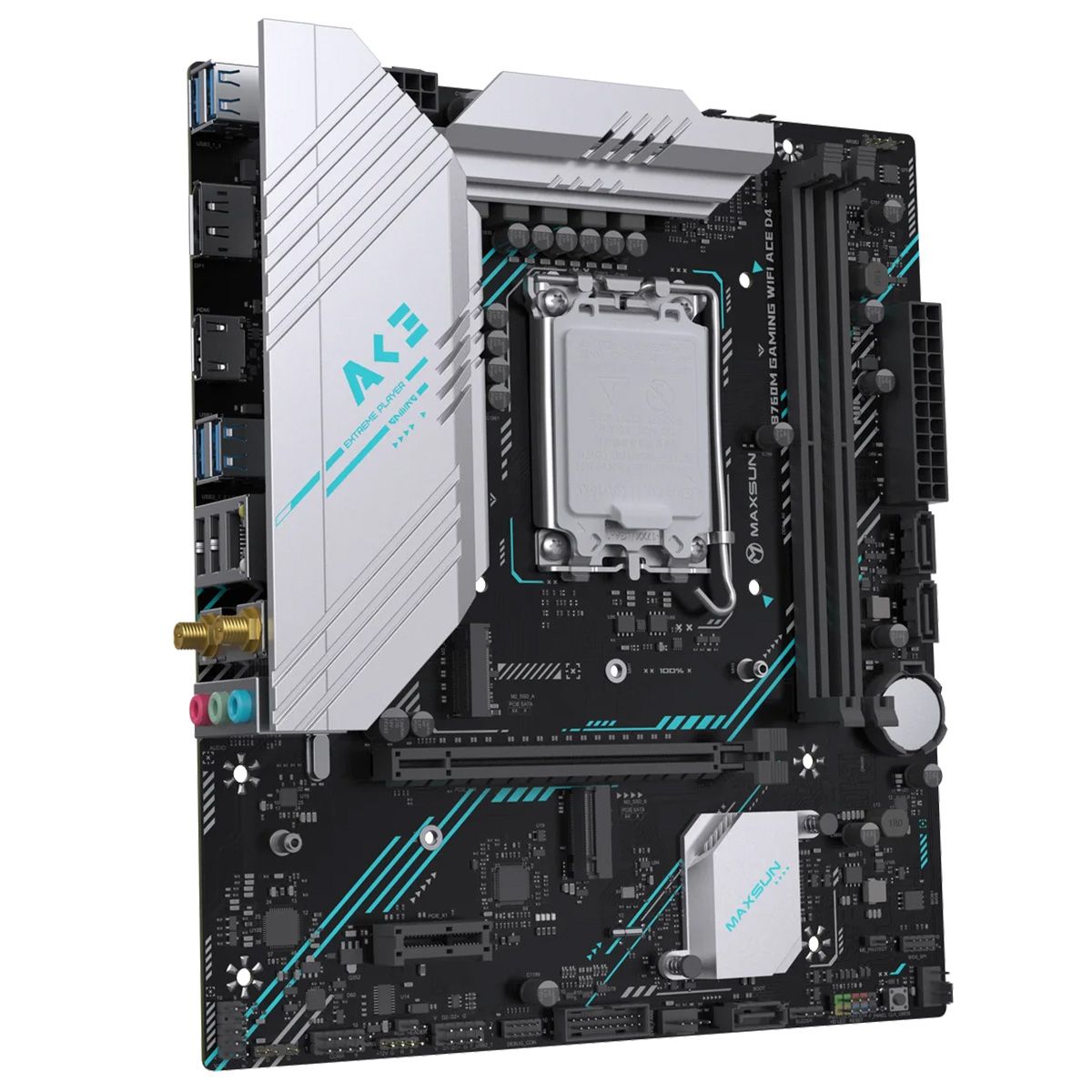 Материнская плата Maxsun MS-B760M GAMING WIFI ACE D4 B760, LGA1700, 2*DDR4, 1*PCIEx16, 1*PCIEx1, 2*M.2, 6*USB3.2Gen1, 4*USB2.0, 3*SATA3.0, 1G, DP, HDMI, M-ATX, RTL