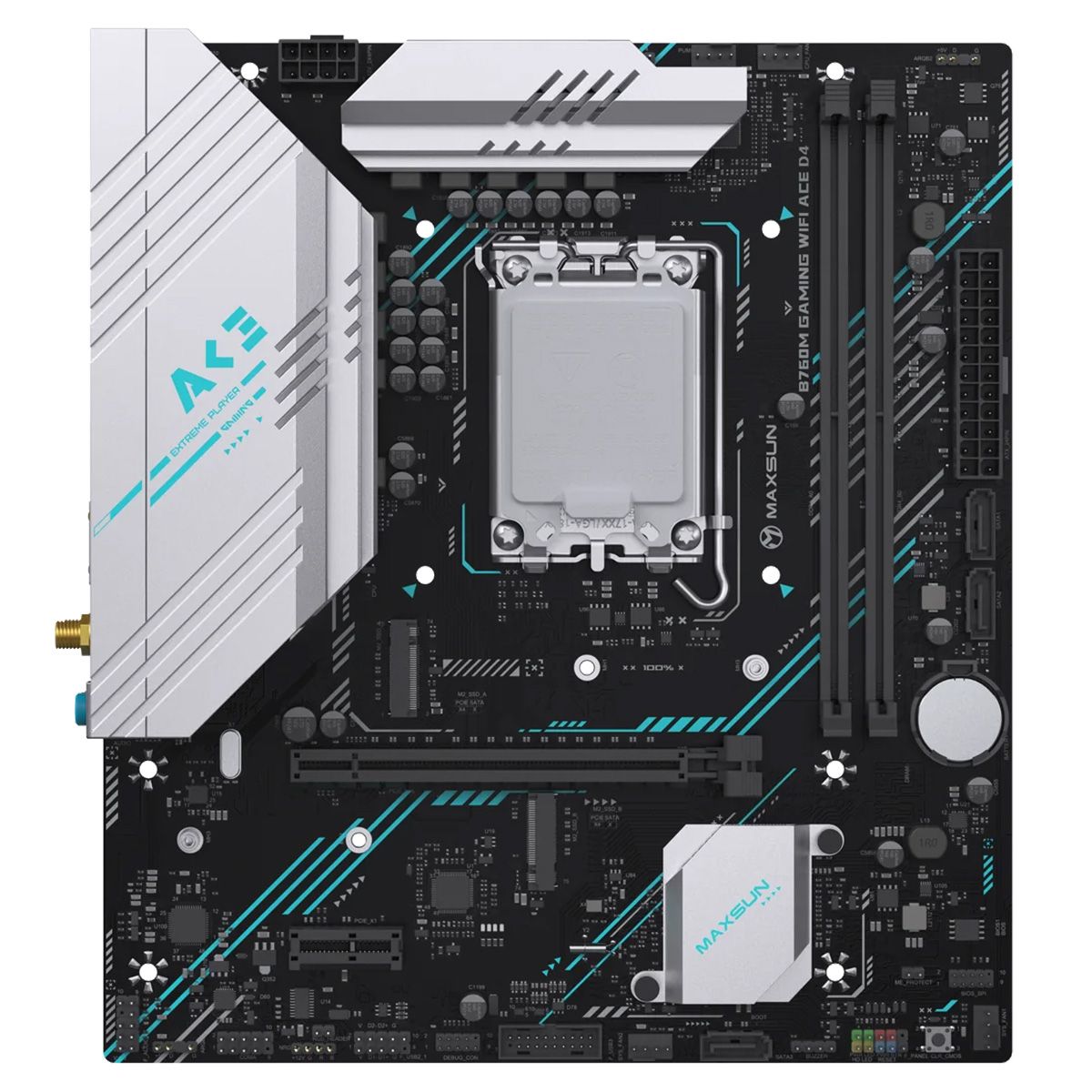 Материнская плата Maxsun MS-B760M GAMING WIFI ACE D4 B760, LGA1700, 2*DDR4, 1*PCIEx16, 1*PCIEx1, 2*M.2, 6*USB3.2Gen1, 4*USB2.0, 3*SATA3.0, 1G, DP, HDMI, M-ATX, RTL