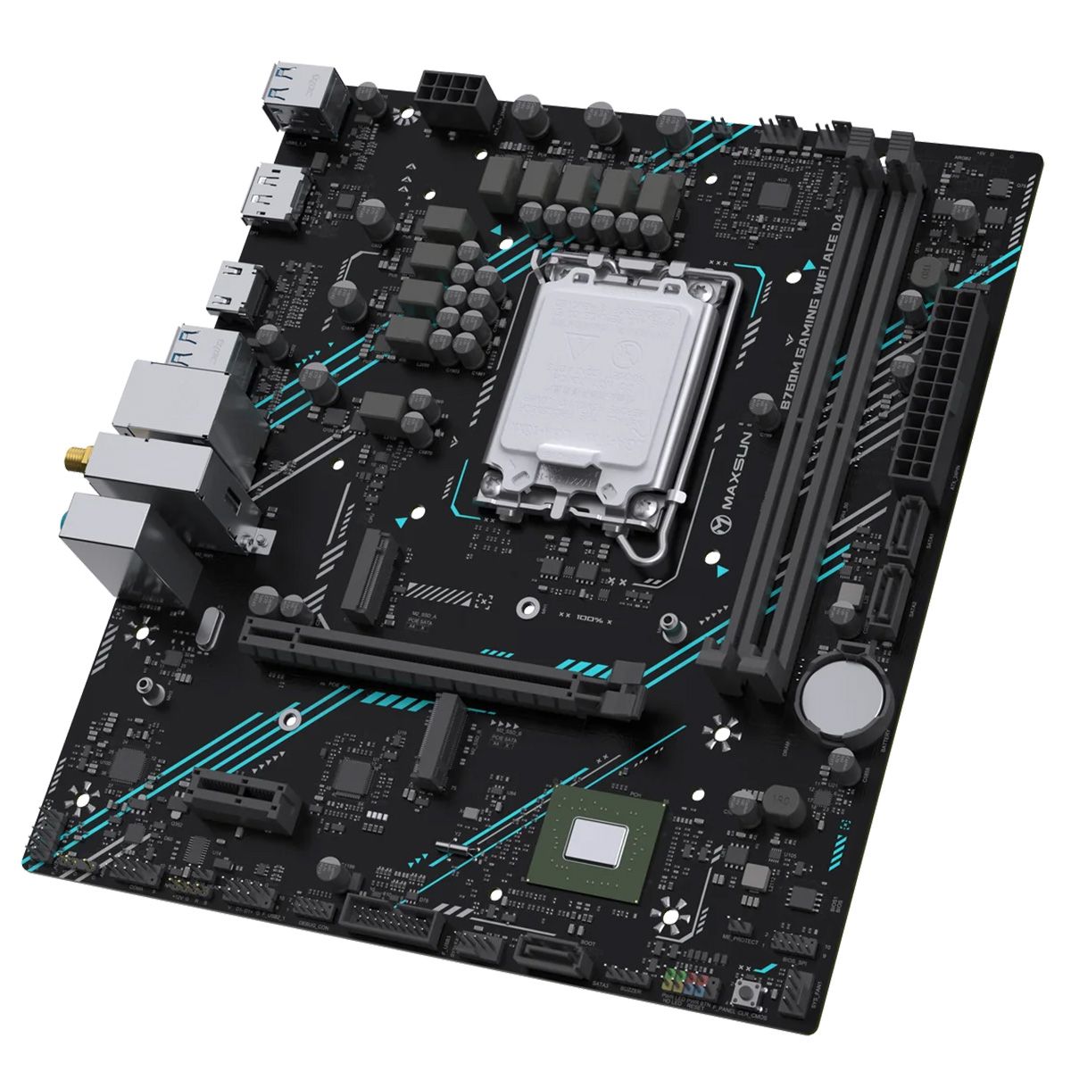 Материнская плата Maxsun MS-B760M GAMING WIFI ACE D4 B760, LGA1700, 2*DDR4, 1*PCIEx16, 1*PCIEx1, 2*M.2, 6*USB3.2Gen1, 4*USB2.0, 3*SATA3.0, 1G, DP, HDMI, M-ATX, RTL