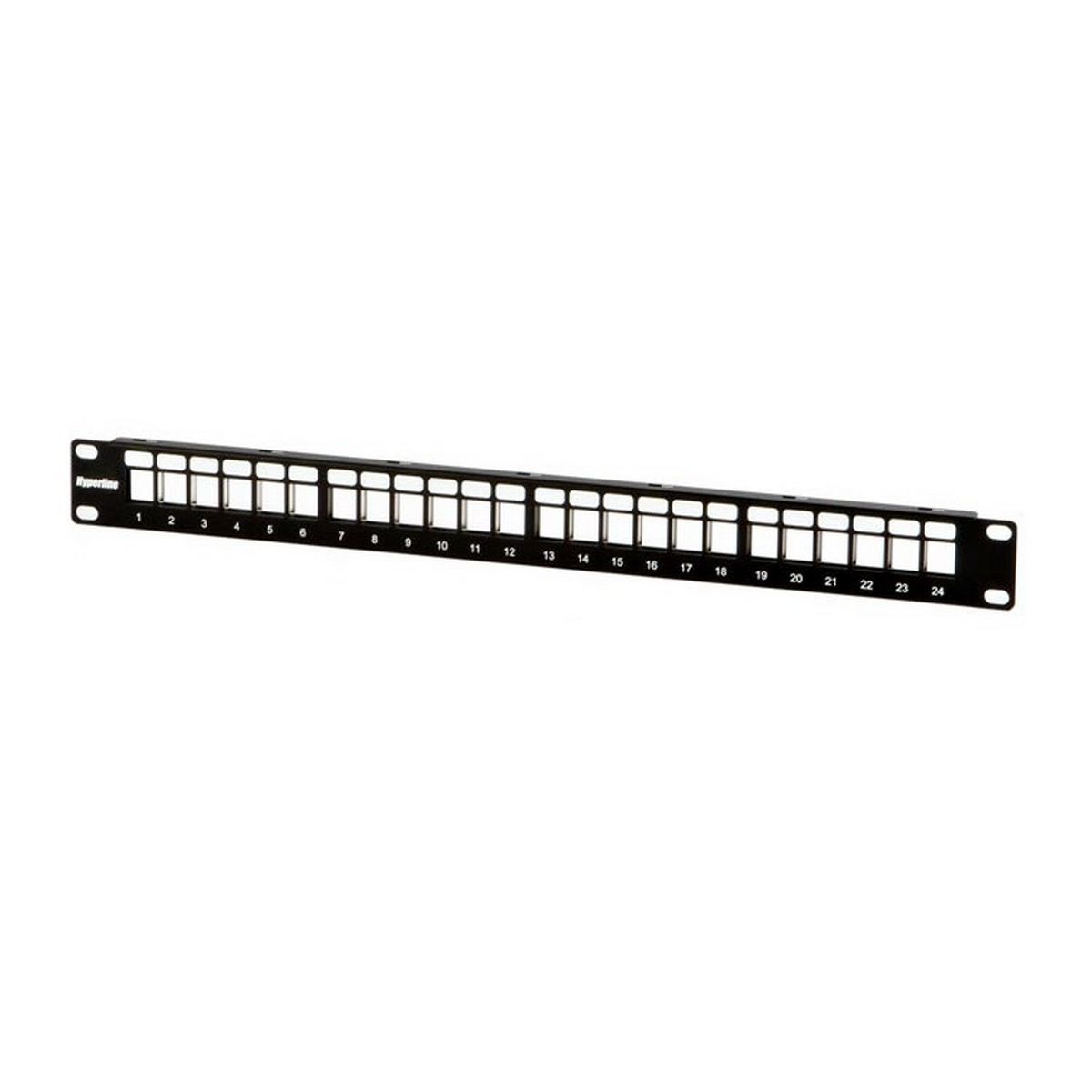 Панель Hyperline PPBL3-19-24-SH-RM Модульная патч-панель 19", 24 порта, Flat Type, 1U, для экранированных и неэкранированных модулей Keystone Jack (кроме KJ1-C2, KJ2-C5e, KJ2-C6), с задним кабельным организатором (без модулей)