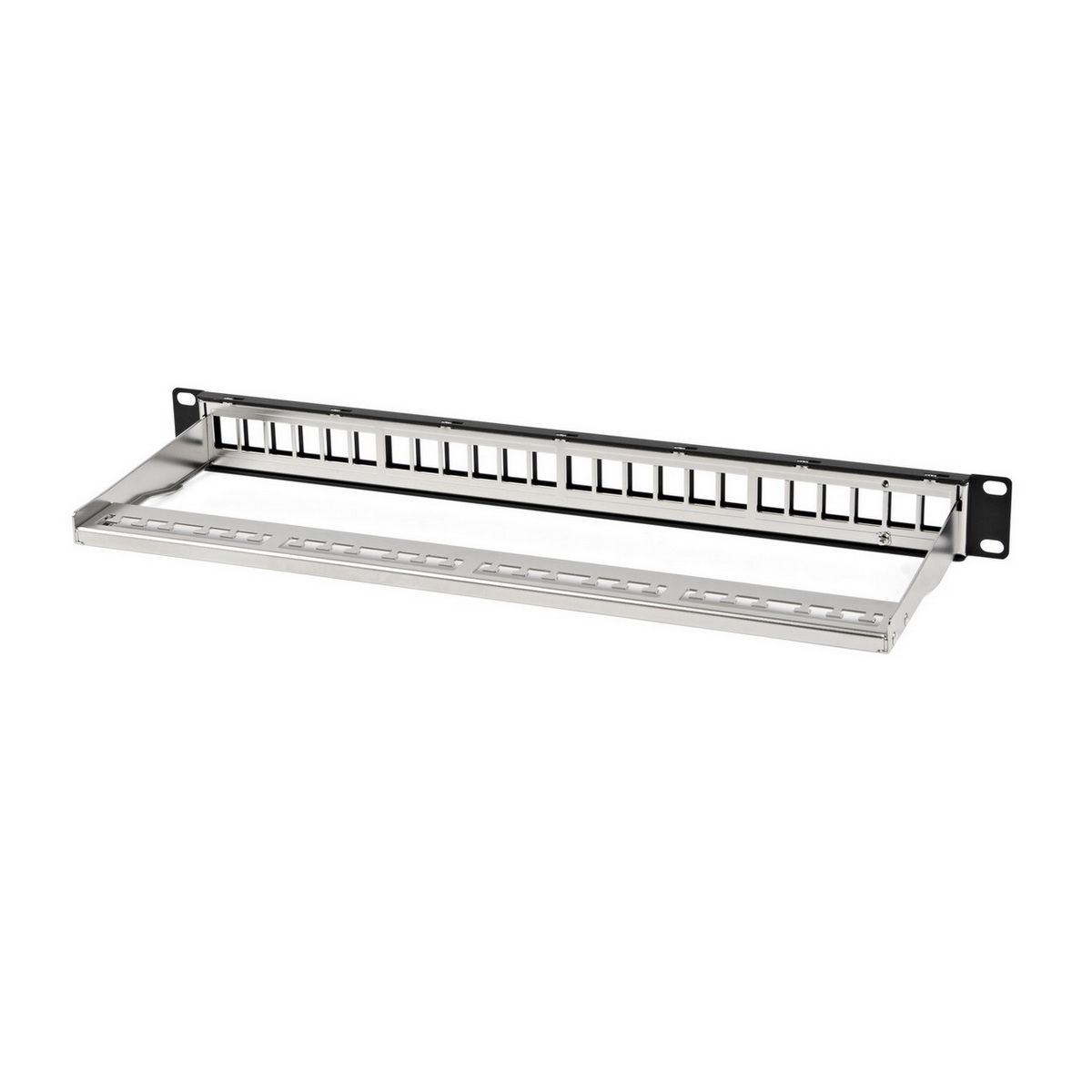 Панель Hyperline PPBL3-19-24-SH-RM Модульная патч-панель 19", 24 порта, Flat Type, 1U, для экранированных и неэкранированных модулей Keystone Jack (кроме KJ1-C2, KJ2-C5e, KJ2-C6), с задним кабельным организатором (без модулей)