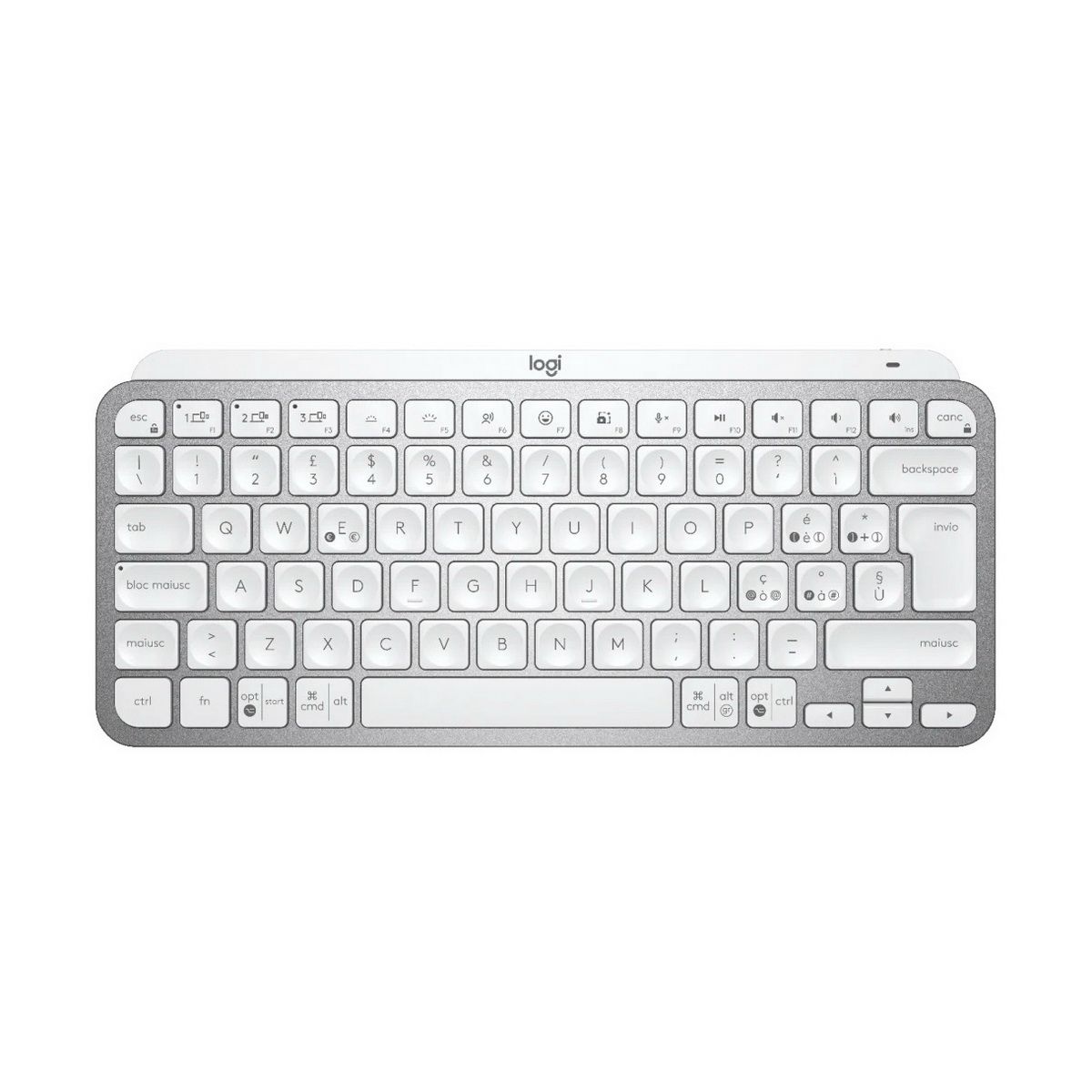 Клавиатура Logitech Клавиатура беспроводная Logitech MX Keys Mini Pale Gray Компактная, серая, Bluetooth LE/Logi Bolt, автоматическая подсветка, встроенная батарея, Type-C коннектор, кабель Type-C - Type-A в комплекте