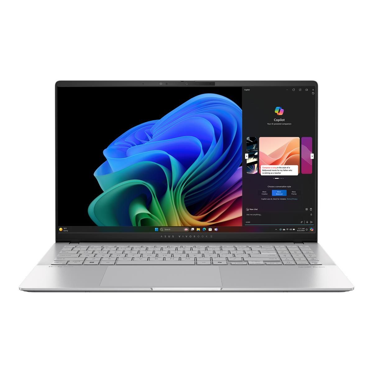 Ноутбук ASUS Vivobook S15 S5507QA-MA006W Qualcomm Snapdragon X Elite X1E-78-100/16Gb/SSD1Tb/15.6"/OLED/2.8K/2880x1620/120Hz/Win11/Silver (90NB14Q2-M005E0)
