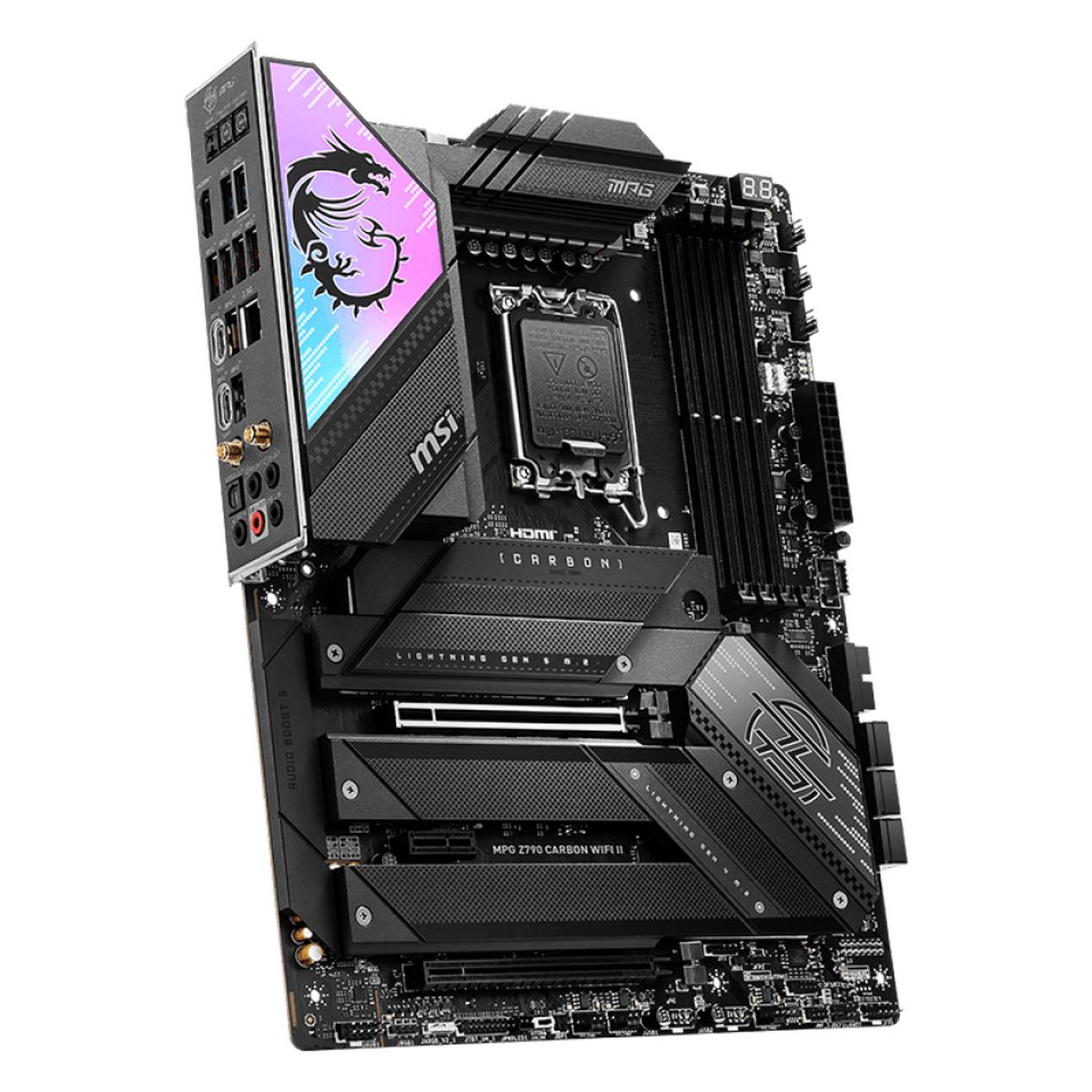Материнская плата MSI MPG Z790 CARBON WIFI II Z790, LGA1700, 4*DDR5, 2*PCIEx16, 1*PCIEx1, 5*M.2, 3*TypeC, 6*USB3.2Gen2, 4*USB3.2Gen1, 4*USB2.0, 6*SATA3.0, 2.5G, HDMI, ATX, RTL