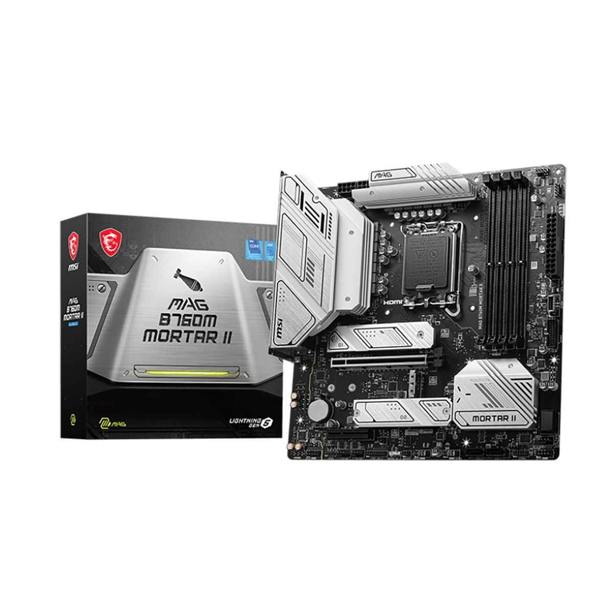 Материнская плата MSI MAG B760M MORTAR II mATX LGA1700 4DDR5 PCI-Ex16 PCI-Ex4 3M.2 4SATA3 USB3.2 Gen2x 2,5G Ethernet