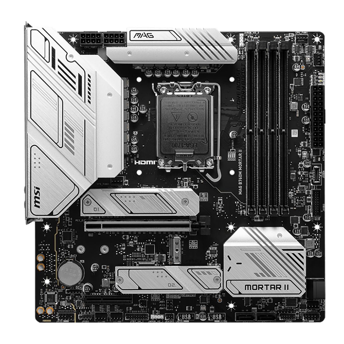 Материнская плата MSI MAG B760M MORTAR II mATX LGA1700 4DDR5 PCI-Ex16 PCI-Ex4 3M.2 4SATA3 USB3.2 Gen2x 2,5G Ethernet