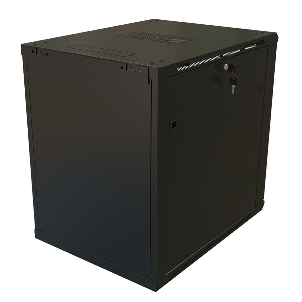 Шкаф Hyperline TWB-1268-GP-RAL9004 Шкаф настенный 12U, 650x600х800мм, стеклянная дверь с перфорацией по бокам, ручка с замком, цвет черный (RAL 9004) (разобранный)
