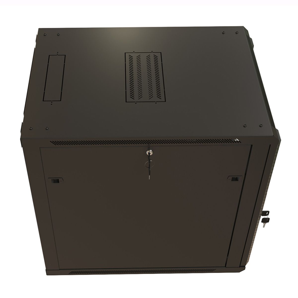 Шкаф Hyperline TWB-1268-GP-RAL9004 Шкаф настенный 12U, 650x600х800мм, стеклянная дверь с перфорацией по бокам, ручка с замком, цвет черный (RAL 9004) (разобранный)
