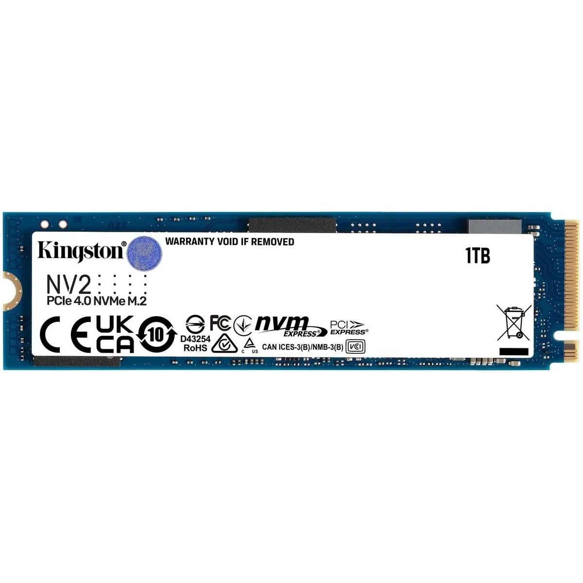 Твердотельный накопитель SSD Kingston M.2 2280 1000GB NV2 SNV2S/1000G PCIe Gen 4.0x4,3500/2100,IOPS K,MTBF (actual) , 320TBW, 1.5DWPD, RTL