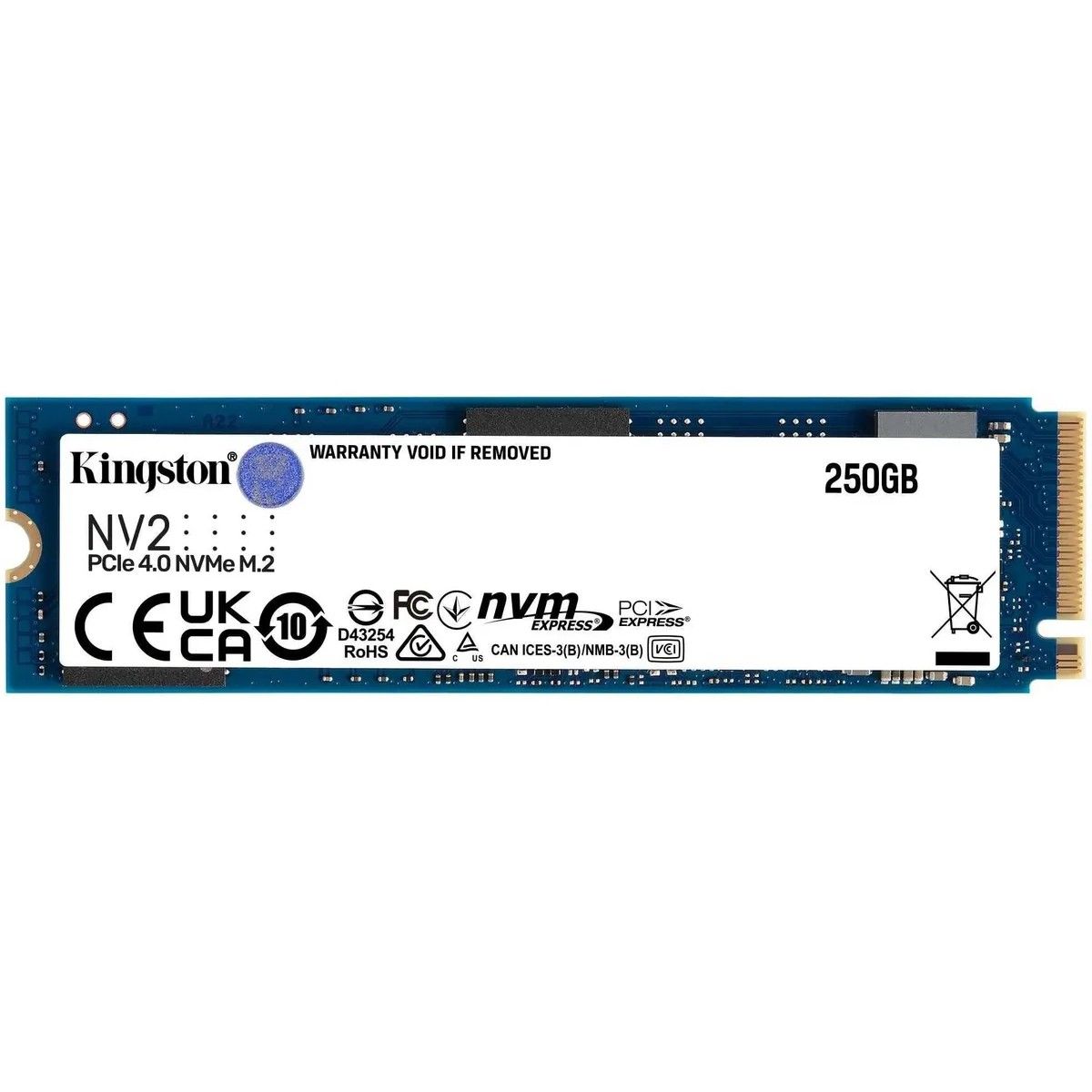 Твердотельный накопитель SSD Kingston M.2 2280 250GB NV2 Client SSD SNV2S/250G NVMe™ PCIe Gen 4.0 x 4, 3000/1300, 80TBW,(actual) 1.5DWPD, RTL