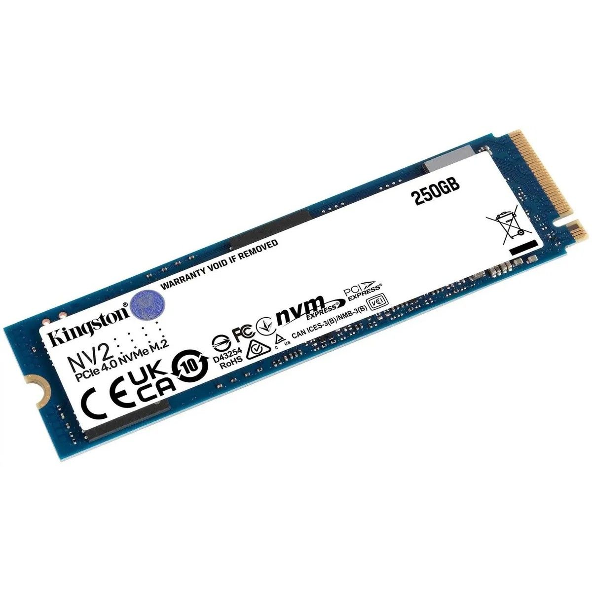 Твердотельный накопитель SSD Kingston M.2 2280 250GB NV2 Client SSD SNV2S/250G NVMe™ PCIe Gen 4.0 x 4, 3000/1300, 80TBW,(actual) 1.5DWPD, RTL