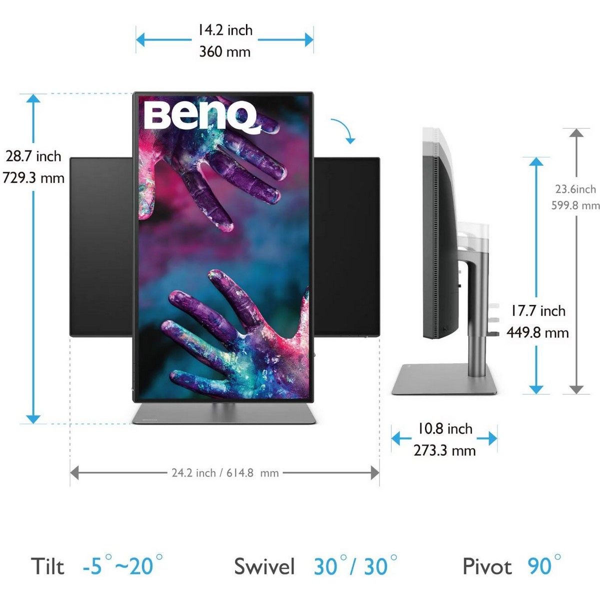 Монитор 27" BenQ PD2725U Grey (3840x2160, IPS, 60Hz, 1200:1, 400cd, 5ms, 2*HDMI, DP; 4*USB 3.0; Thunderbolt 3, Speakers, Height adj 150, Pivot, 100% sRGB, Flicker-free;Low Blue Light, Calibration Report, 3Y)