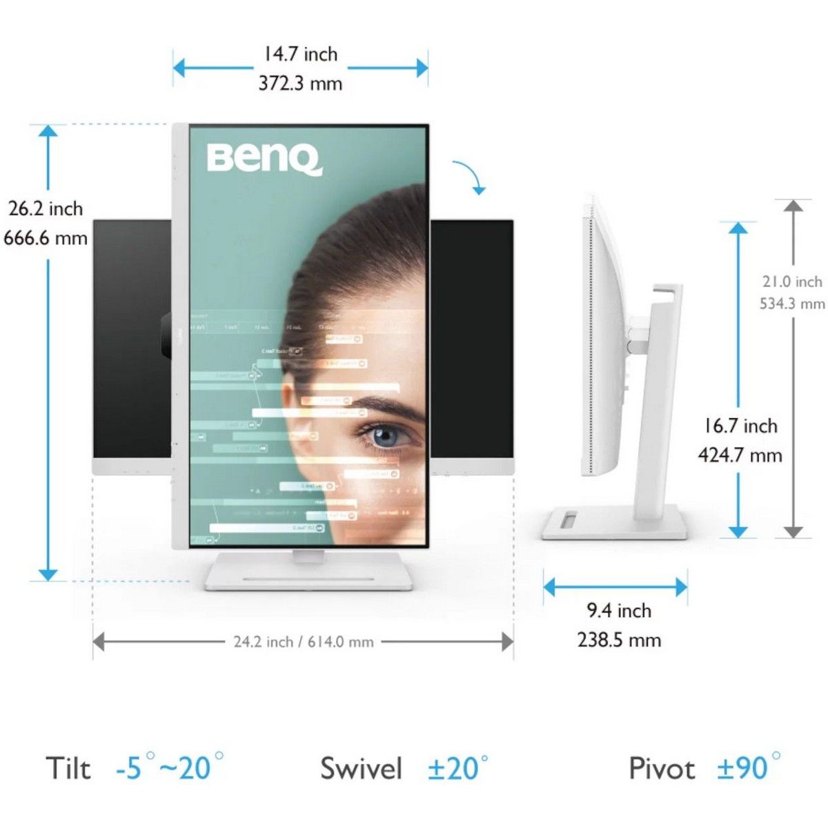 Монитор 27" BenQ GW2790QT White (2560x1440, IPS, 60Hz, 20M:1, 250cd, 5ms, 2*HDMI, DP, USB-C (65W)Speakers, Height adj 110, Pivot, Flicker-free; Low Blue Light, 3Y)