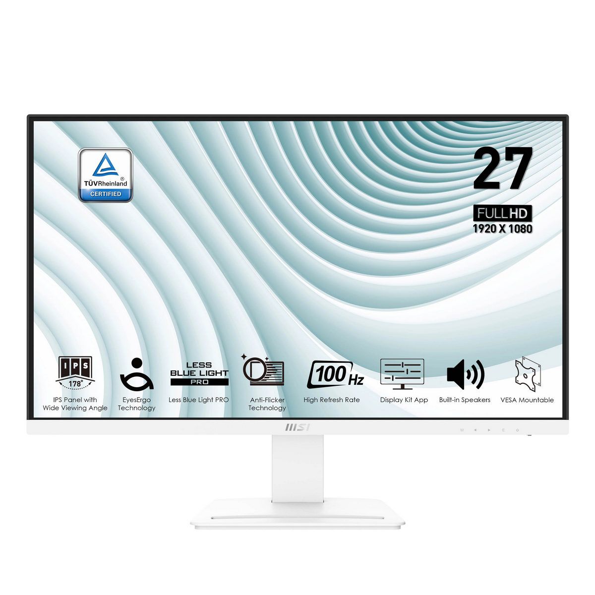 Монитор 27" MSI PRO MP273AW White (IPS, 1920x1080, D-Sub+HDMI+DP, 4 ms, 178°/178°, 300 cd/m, 1000:1 (100M:1), 100Hz, MM)