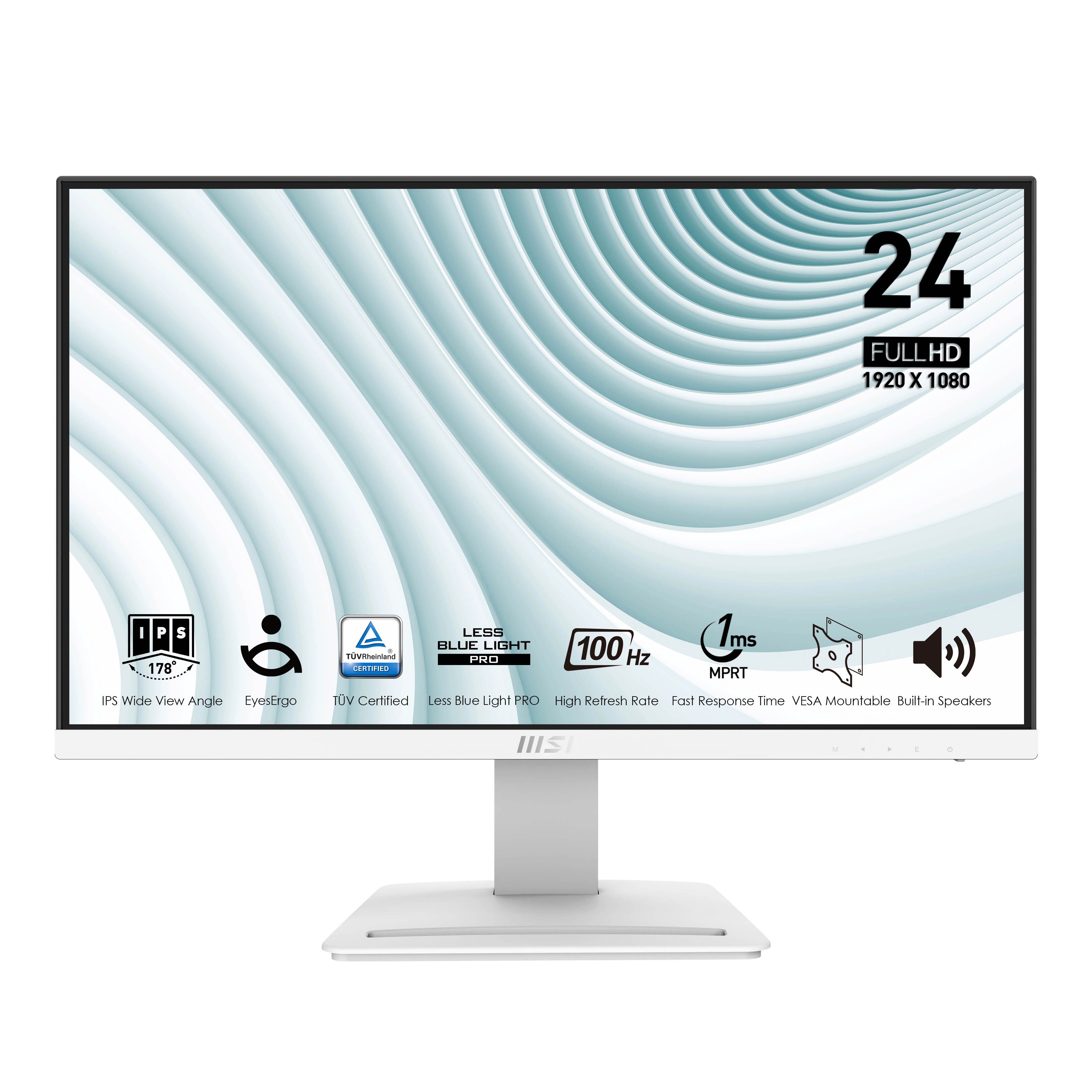 Монитор 23.8" MSI PRO MP243XW White (IPS, 1920x1080, HDMI+DP, 4 ms, 178°/178°, 300 cd/m, 1000:1 (100M:1), 100Hz, MM)