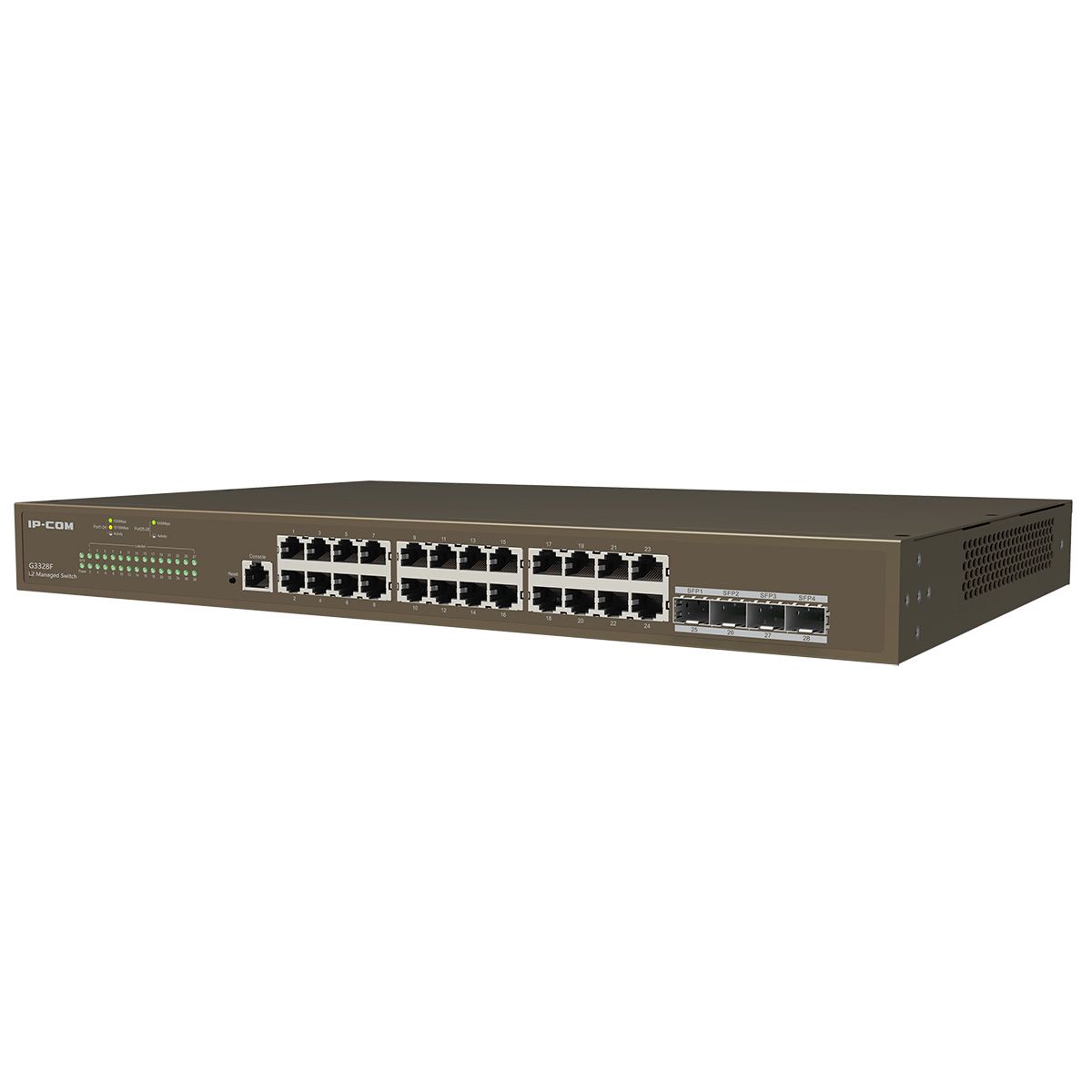 Коммутатор IP-COM G3328F Коммутатор управляемый, 24 порта 24x1 Гбит/с, SFP 4x1 Гбит/с, установка в стойку, металлический корпус