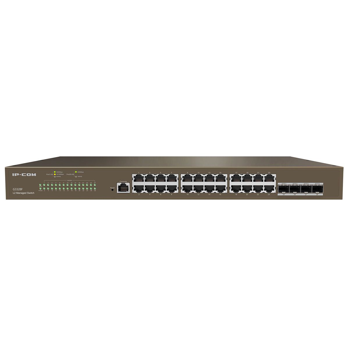 Коммутатор IP-COM G3328F Коммутатор управляемый, 24 порта 24x1 Гбит/с, SFP 4x1 Гбит/с, установка в стойку, металлический корпус
