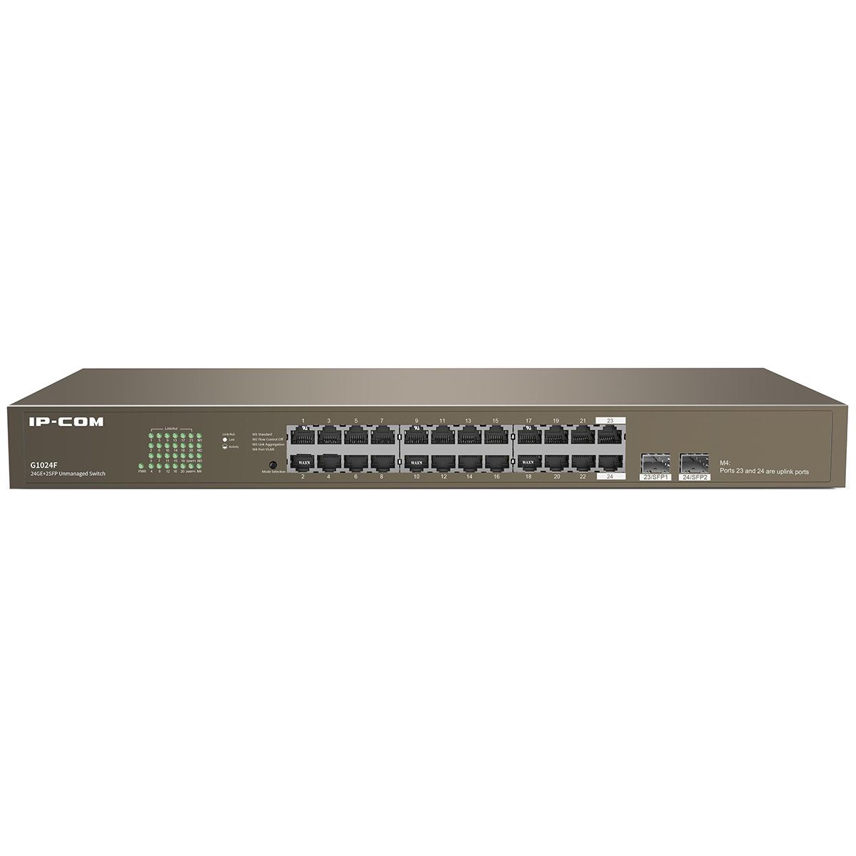 Коммутатор IP-COM G1024F Коммутатор неуправляемый, 24 порта 24x1 Гбит/с, RJ-45/SFP 2x1 Гбит/с, установка в стойку, металлический корпус