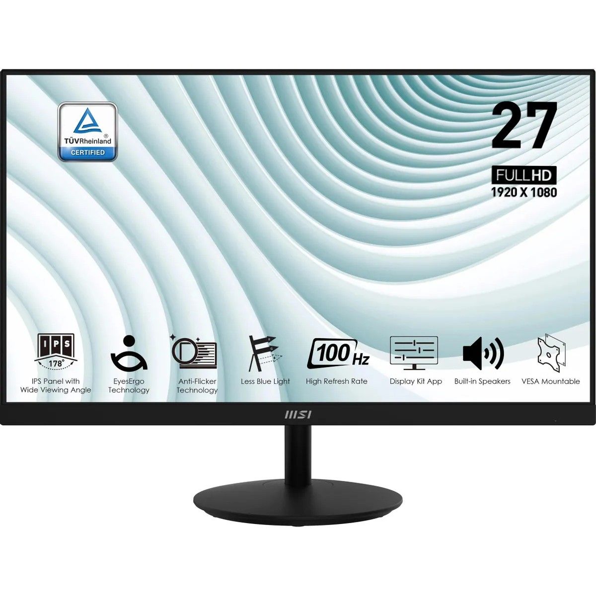 Монитор MSI PRO MP271A 27" Black (IPS, 1920x1080, D-Sub+HDMI+DP, 1 ms, 178°/178°, 300 cd/m, 1000:1 (100M:1), 100Hz, MM)