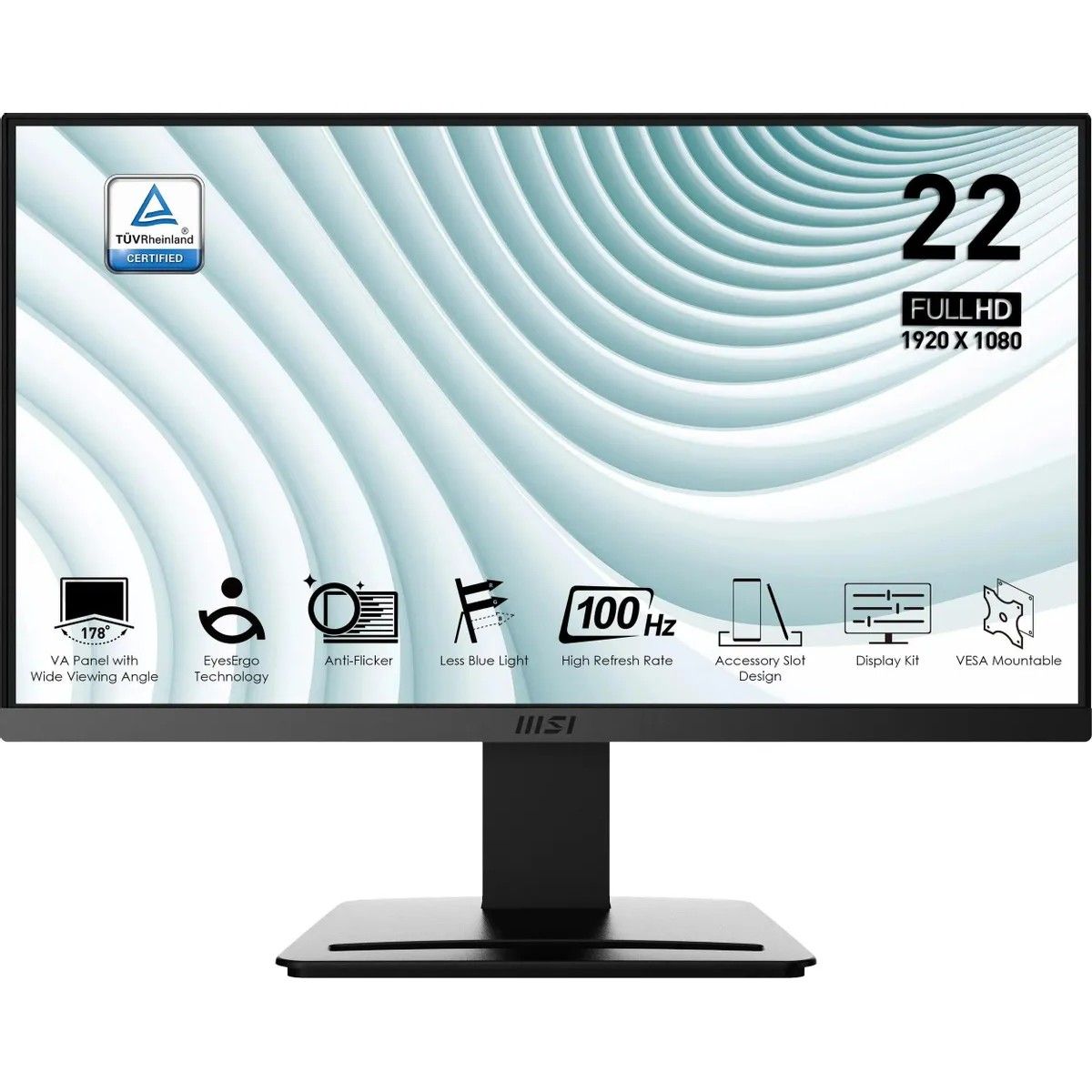 Монитор MSI PRO MP223 21.5" Black (VA, 1920x1080, D-Sub+HDMI, 1 ms, 178°/178°, 250 cd/m, 1000:1 (100M:1), 100Hz)
