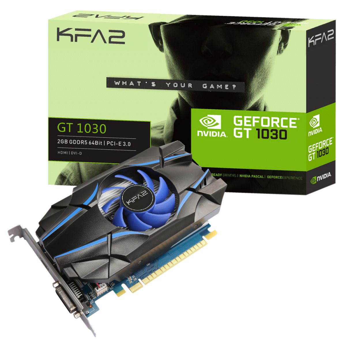 Видеокарта KFA2 GT1030 PCI-E 2GB GDDR5 64BIT W/HDMI/DVI-D/Cooling Fan, RTL {40} (126906)