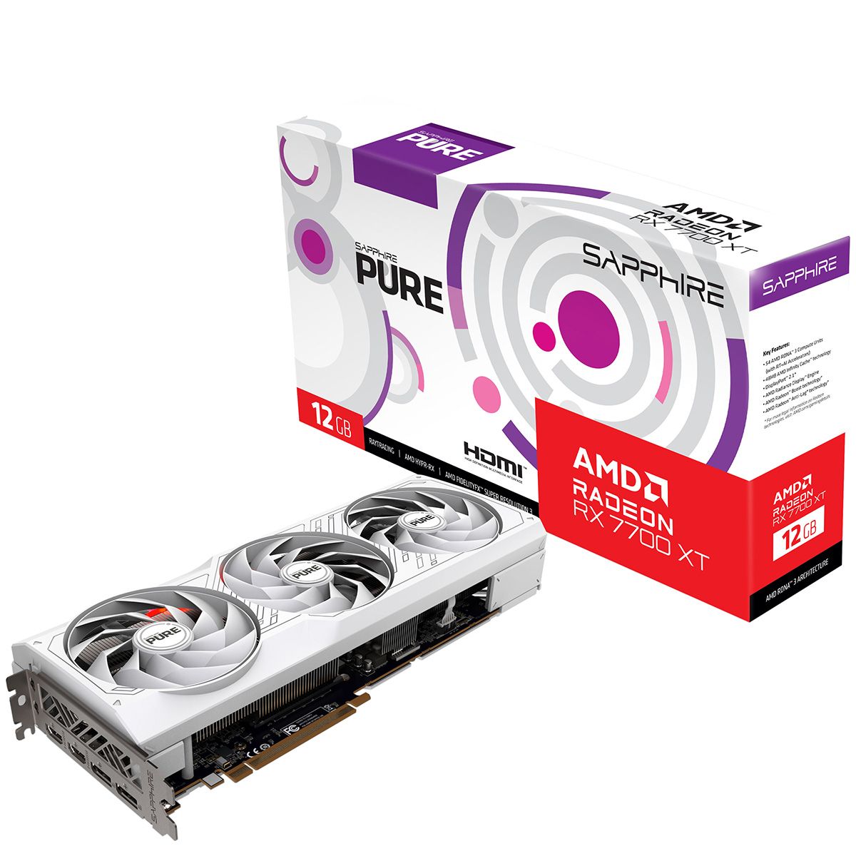 Видеокарта Sapphire RX7700XT PURE 12GB GDDR6 192bit 2xDP 2xHDMI 3FAN RTL