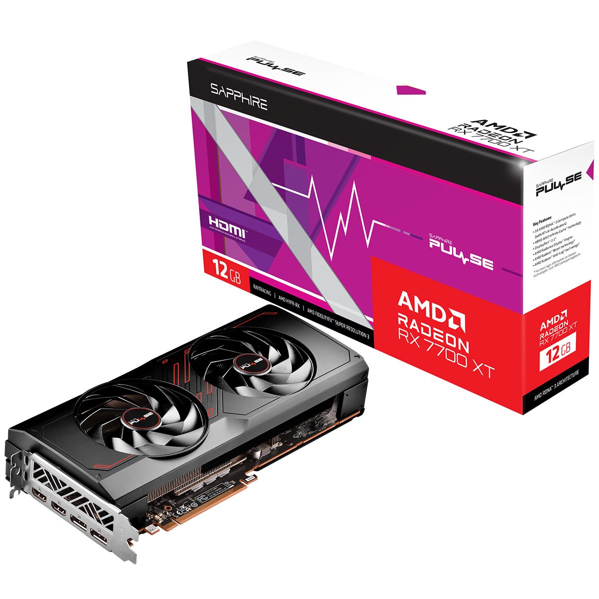 Видеокарта Sapphire RX7700XT PULSE 12GB GDDR6 192bit 2xDP 2xHDMI 2FAN RTL