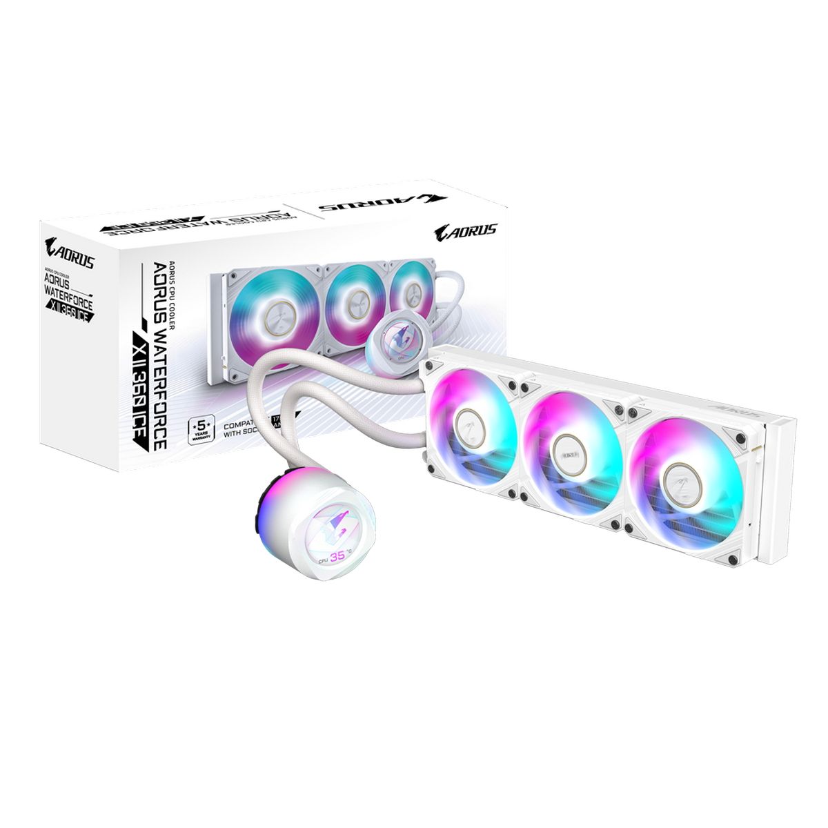 Жидкостная система охлаждения Gigabyte AORUS WATERFORCE X II 360I White, 3 x 120mm ARGB Fan, sTR5, RTL (9JAWTX2360I-00-10)
