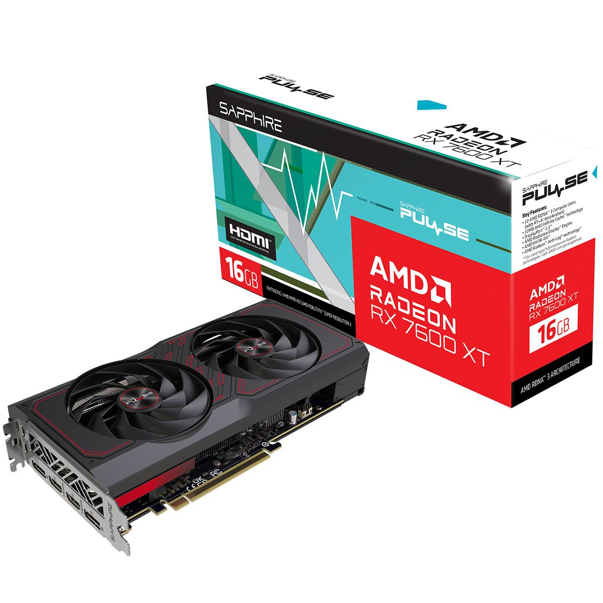 Видеокарта Sapphire RX7600XT PULSE GAMING OC 16GB GDDR6 128bit 2xDP 2xHDMI 2FAN RTL