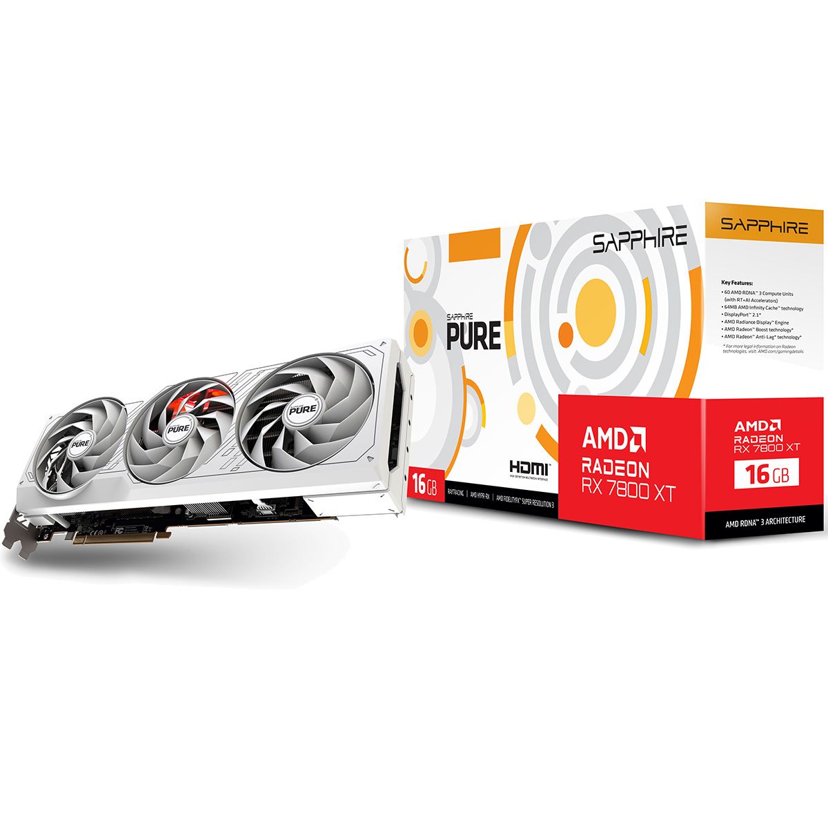 Видеокарта Sapphire RX7800XT PURE 16GB 256-bit GDDR6 2xHDMI 2xDP 3FAN RTL