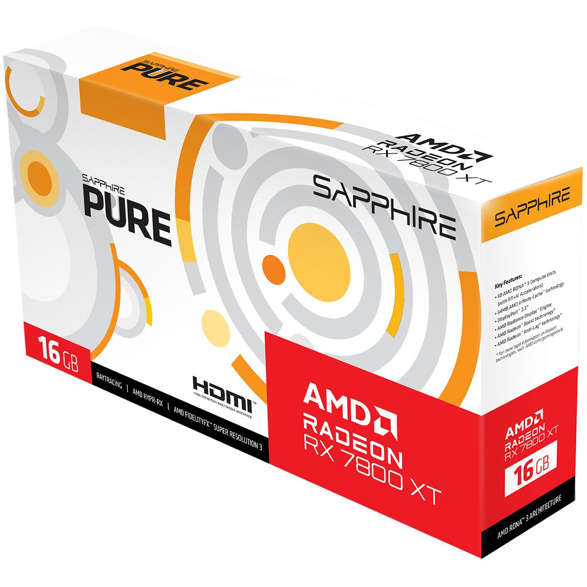 Видеокарта Sapphire RX7800XT PURE 16GB 256-bit GDDR6 2xHDMI 2xDP 3FAN RTL
