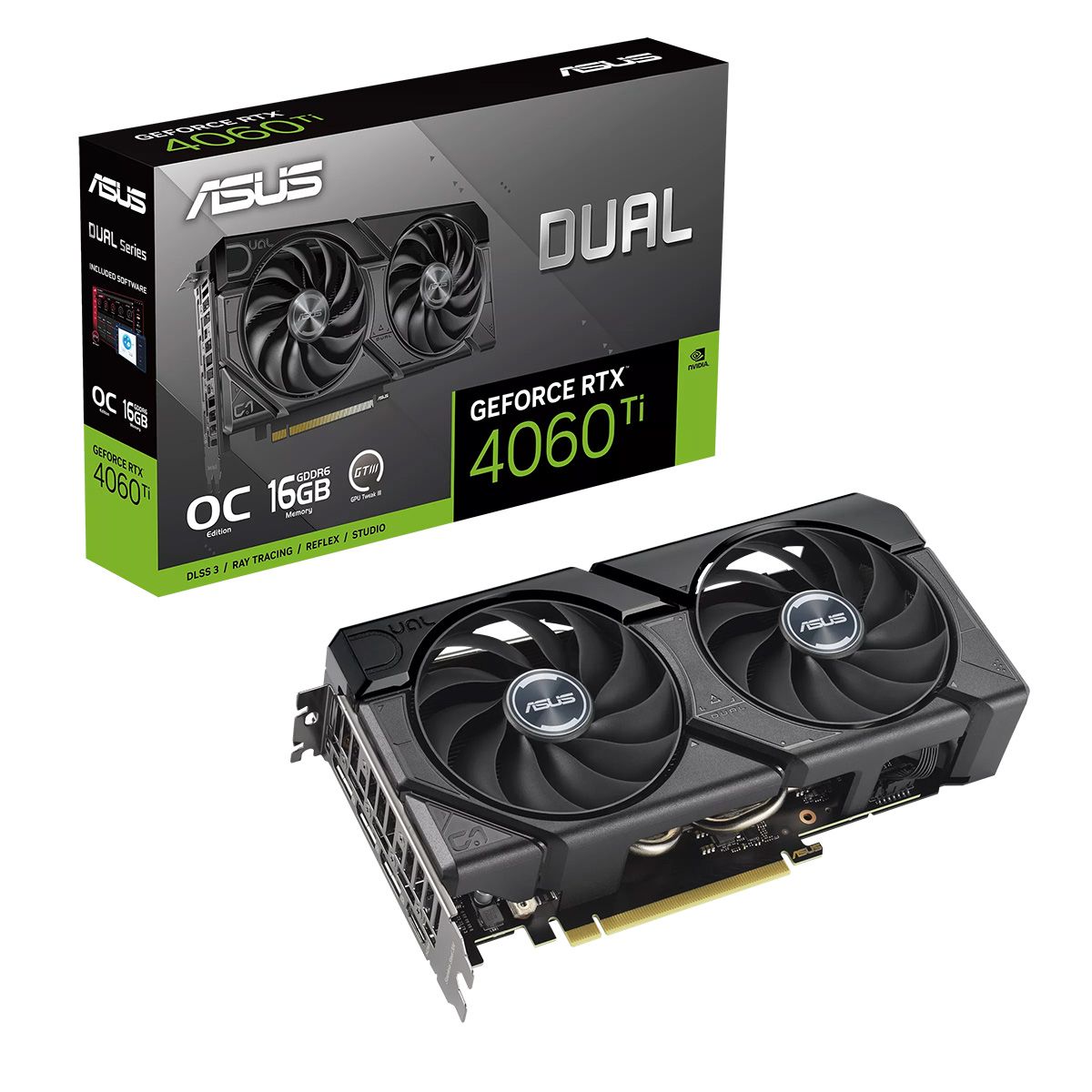 Видеокарта ASUS RTX4060Ti EVO OC 16GB GDDR6 128bit 3xDP HDMI 2FAN RTL [DUAL-RTX4060TI-O16G-EVO] (721215)