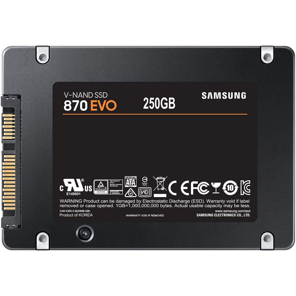 Твердотельный накопитель SSD 2.5" 250GB Samsung 870 EVO Client SSD MZ-77E250B/AM SATA 6Gb/s, 560/530, IOPS 98/88K, MTBF 1.5M 3D NAND TLC, 512MB, 150TBW, 0,33DWPD, RTL oem