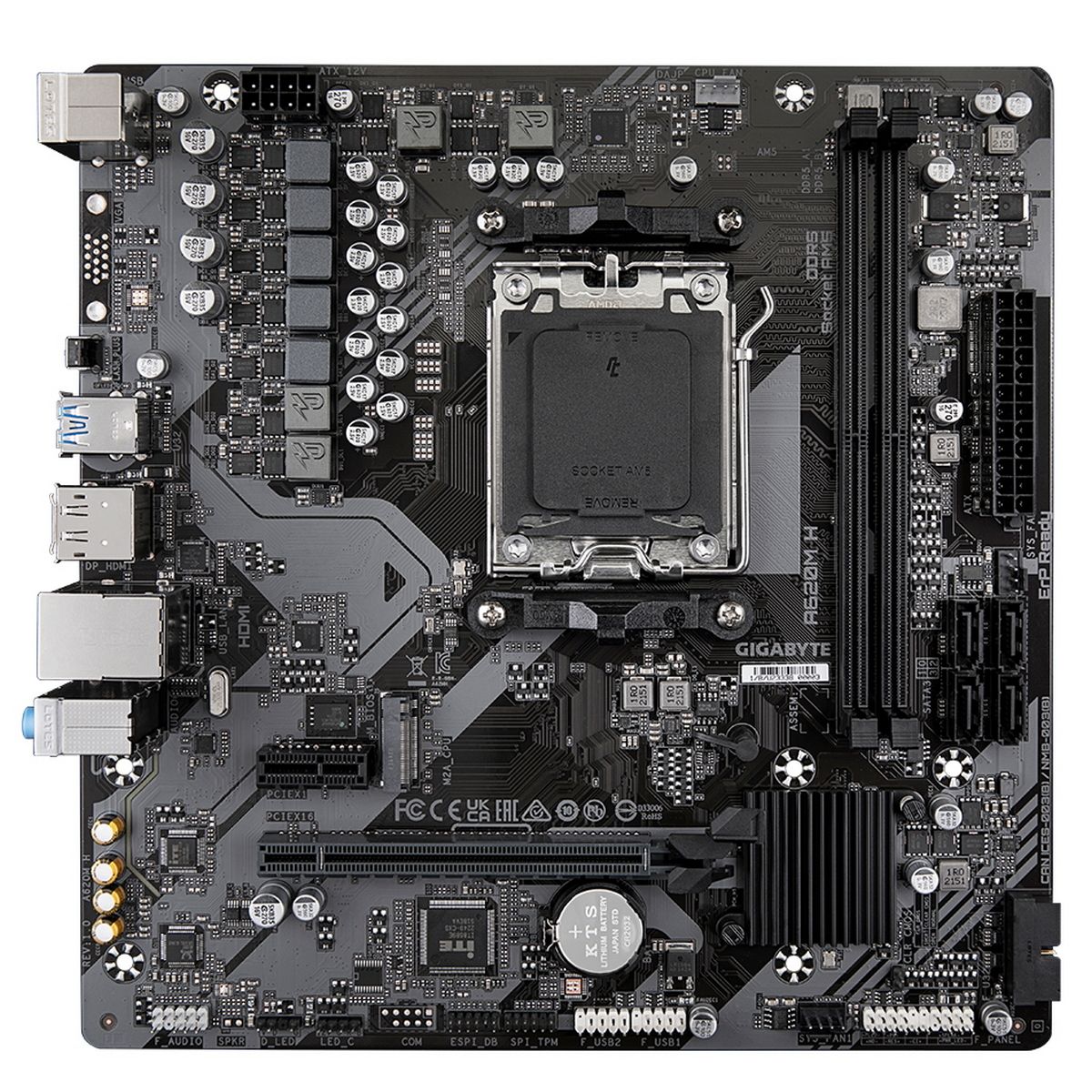 Материнская плата Gigabyte OEM A620M H, Socket AM5, AMD A620, 2xDDR5-5200, HDMI+DP, 1xPCI-Ex16, 1xPCI-Ex1, 4xSATA3(RAID 0/1/10), 1xM.2, 8 Ch Audio, GLan, (4+4)xUSB2.0, (2+2)xUSB3.2, 1xPS/2, mATX, RTL {10} oem