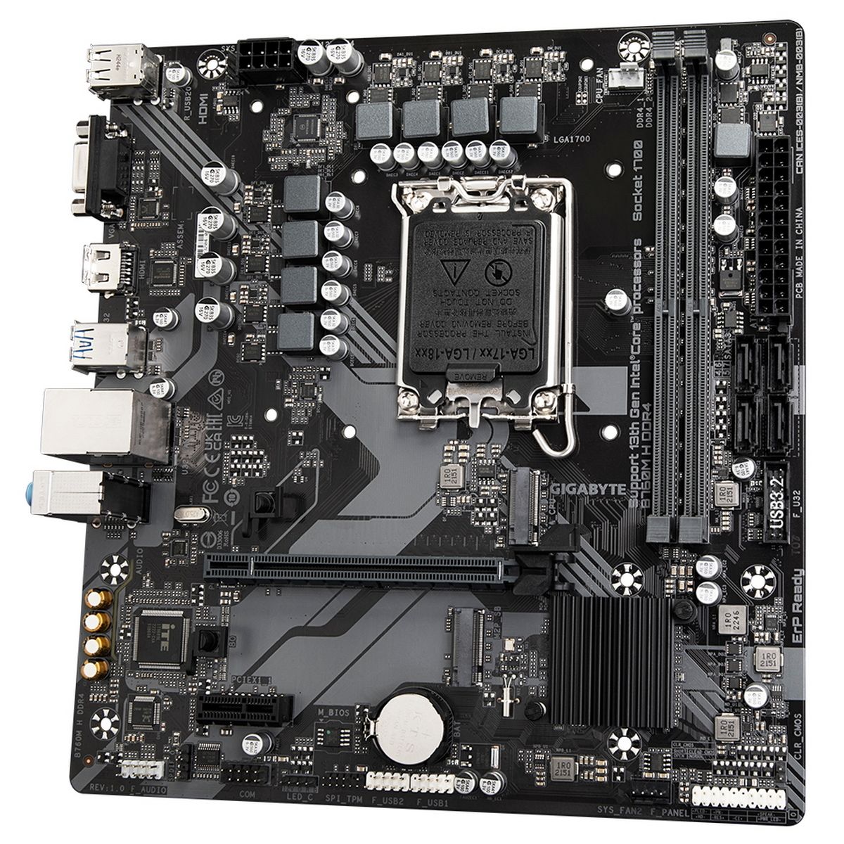 Материнская плата Gigabyte OEM B760M H DDR4, Socket 1700, Intel®B760, 2xDDR4-3200, D-SUB+HDMI, 1xPCI-Ex16, 1xPCI-Ex1, 4xSATA3(RAID 0/1/5/10), 2xM.2, 8Ch Audio, 2,5GbLan, (2+4)xUSB2.0, (4+2)xUSB3.2, mATX, RTL oem