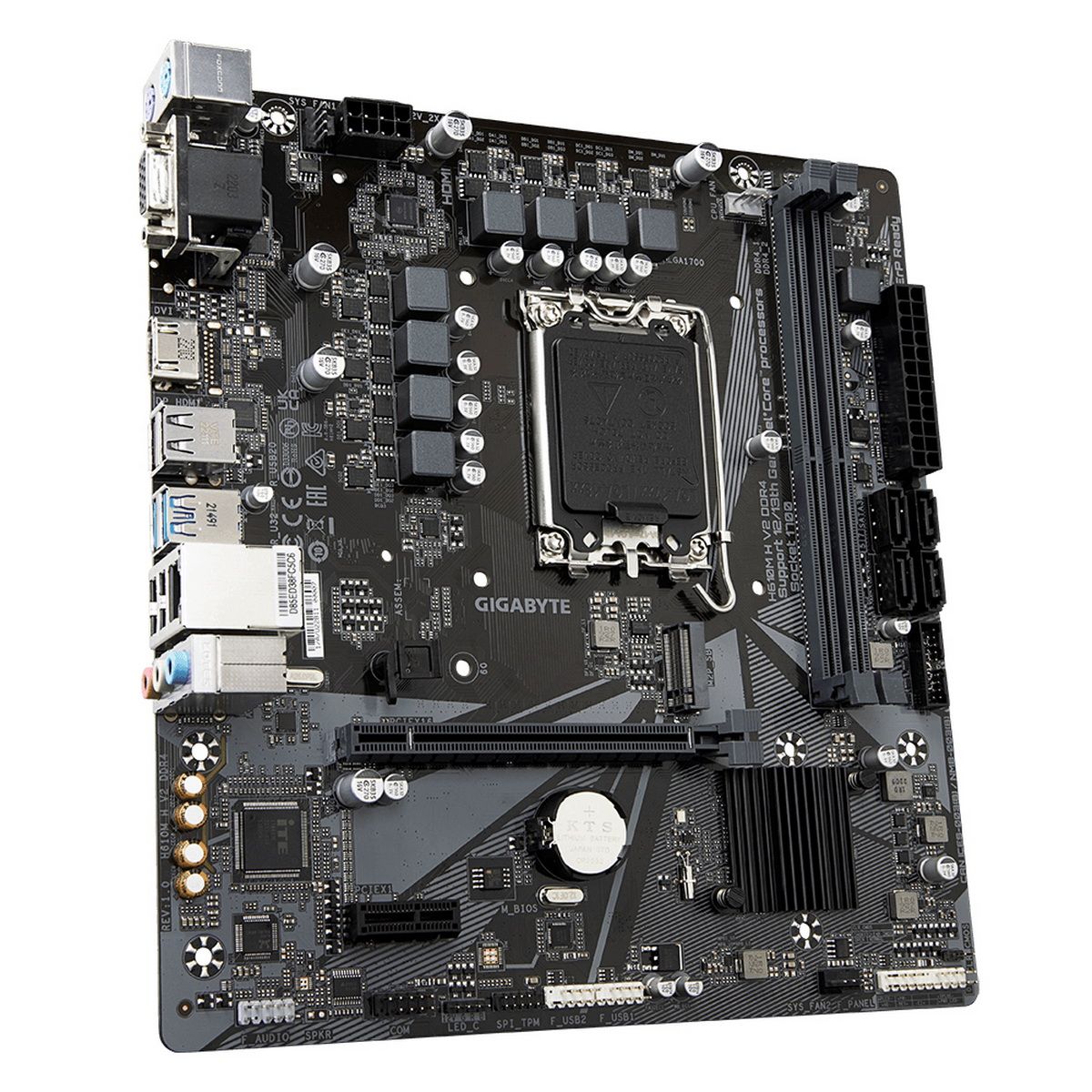 Материнская плата Gigabyte OEM H610M H V2 DDR4, Socket 1700, Intel®H610, 2xDDR4-3200, D-SUB+HDMI, 1xPCI-Ex16, 1xPCI-Ex1, 4xSATA3, 1xM.2, 8Ch Audio, GLan, (4+4)xUSB2.0, (2+2)xUSB3.2, 2xPS/2, mATX, RTL oem