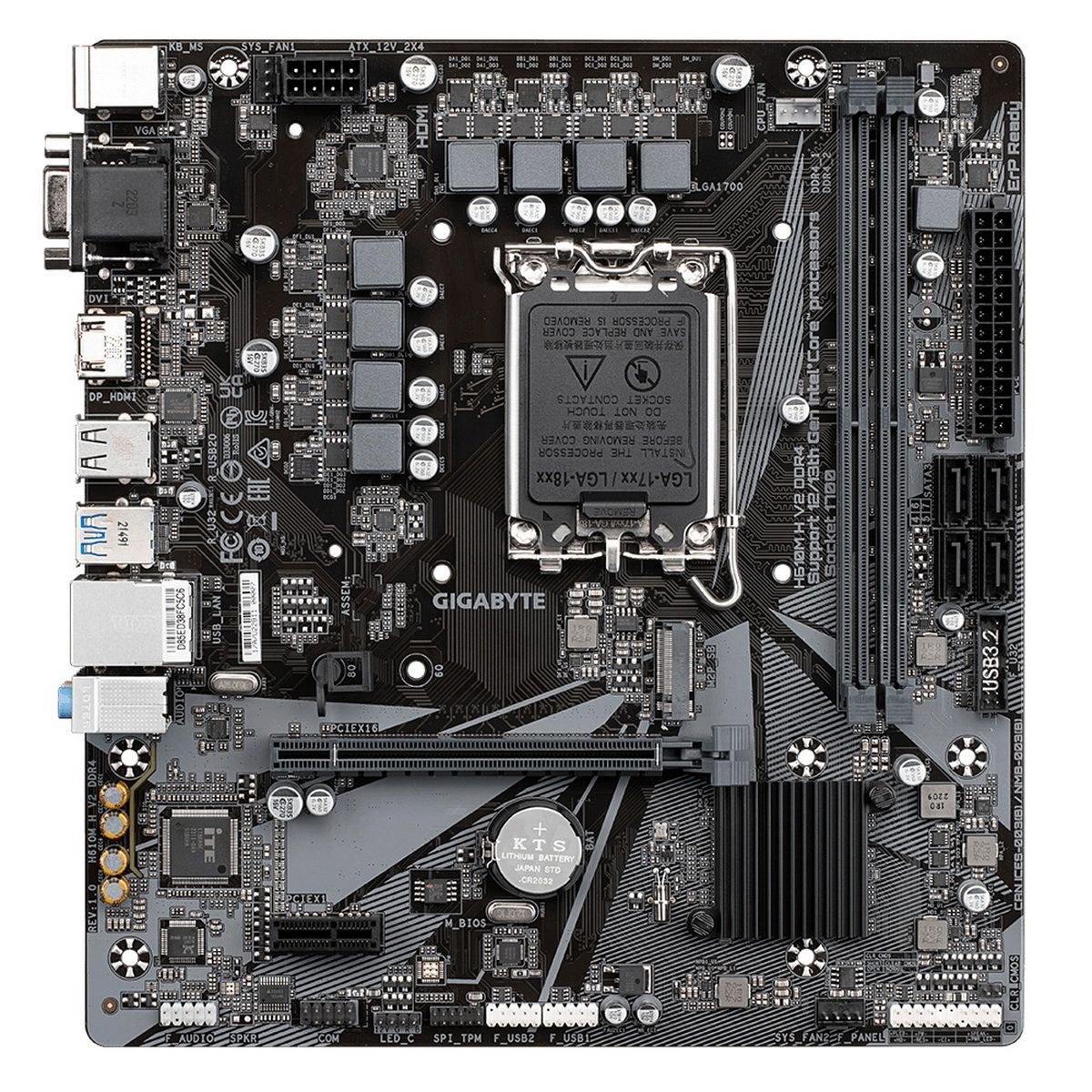 Материнская плата Gigabyte OEM H610M H V2 DDR4, Socket 1700, Intel®H610, 2xDDR4-3200, D-SUB+HDMI, 1xPCI-Ex16, 1xPCI-Ex1, 4xSATA3, 1xM.2, 8Ch Audio, GLan, (4+4)xUSB2.0, (2+2)xUSB3.2, 2xPS/2, mATX, RTL oem