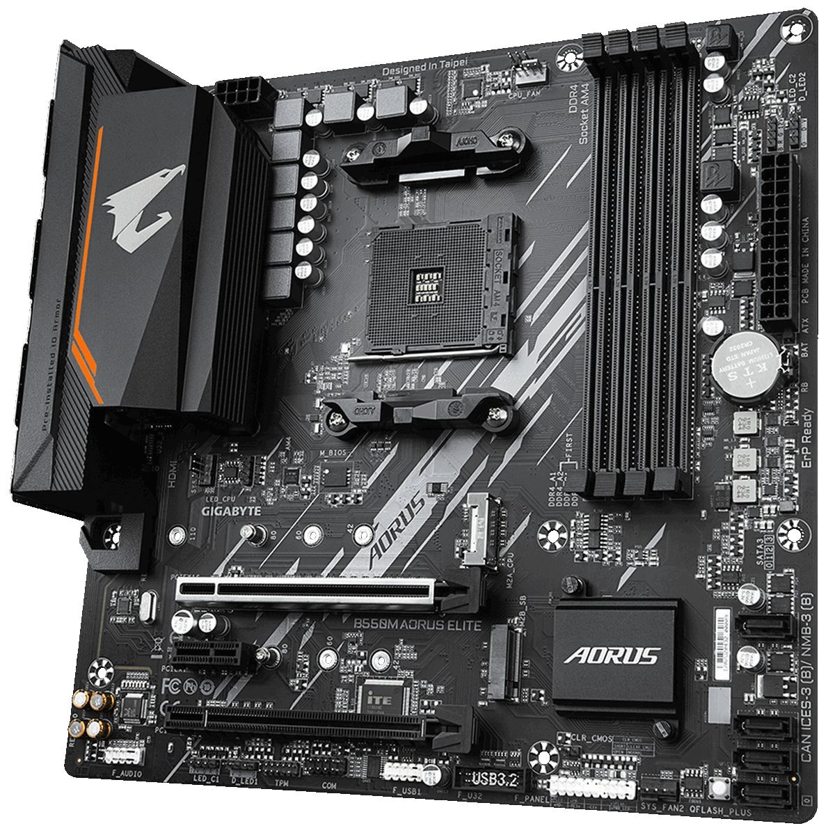 Материнская плата Gigabyte B550M AORUS ELITE, Socket AM4, AMD B550, 4xDDR4-3200, DVI-D+HDMI, 2xPCI-Ex16, 1xPCI-Ex1, 4xSATA3(RAID 0/1/10), 2xM.2, 8 Ch Audio, GLan, (4+2)xUSB2.0, (4+2)xUSB3.2, 1xPS/2, mATX, RTL {10} (809546) oem