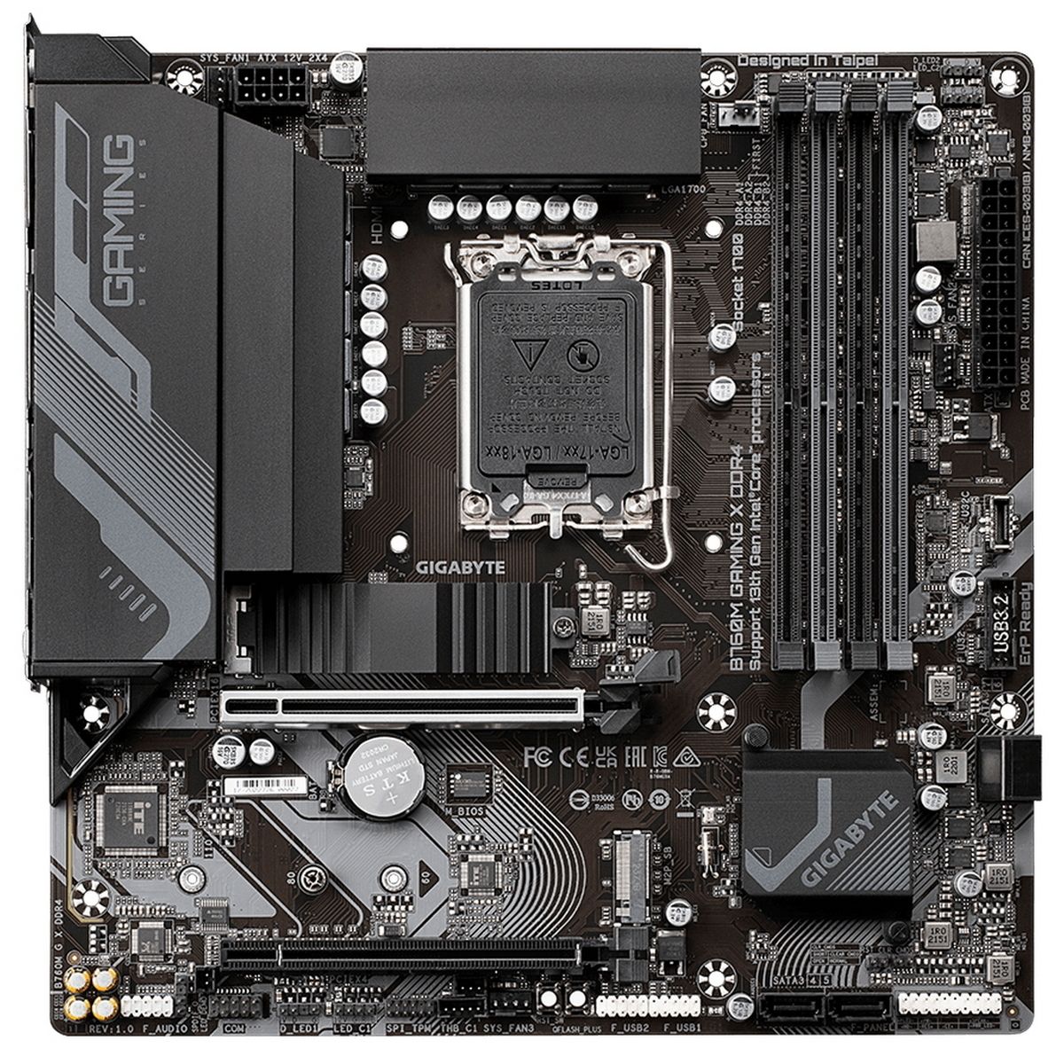 Материнская плата Gigabyte B760M GAMING X DDR4, Socket 1700, Intel®B760, 4xDDR4-3200, HDMI+DP, 1xPCI-Ex16, 1xPCI-Ex1, 4xSATA3(RAID 0/1/5/10), 2xM.2, 8Ch Audio, GLan, (4+4)xUSB2.0, (4+2)xUSB3.2, (0+1)xUSB3.2 Type-C™, mATX, RTL