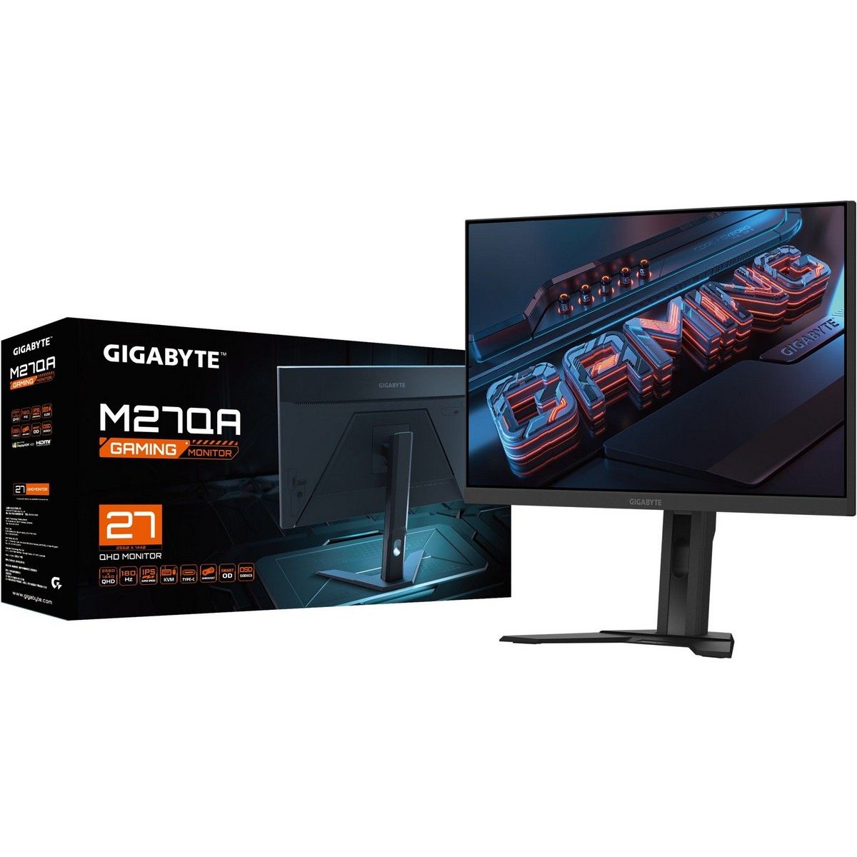Монитор 27" Gigabyte M27QA-EK ICE (IPS, 2560 x 1440, 180Hz, 1мс, 350cd/m, 1000:1, 2xHDMI-2.1, DP-1.4, 3xUSB3.0, USB Type-C )