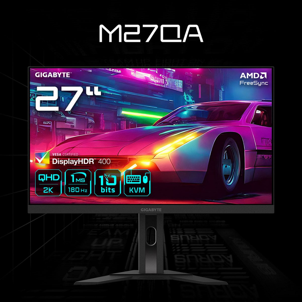 Монитор 27" Gigabyte M27QA-EK ICE (IPS, 2560 x 1440, 180Hz, 1мс, 350cd/m, 1000:1, 2xHDMI-2.1, DP-1.4, 3xUSB3.0, USB Type-C )
