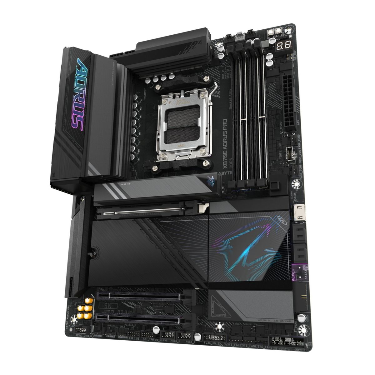 Материнская плата Gigabyte OEM X870E AORUS PRO, Socket AM5, AMD X870E, 4xDDR5-5200, HDMI, 3xPCI-Ex16, 4xSATA3(RAID 0/1/10), 4xM.2, 6 Ch Audio, 1x2,5GLan, (2+4)xUSB2.0, (7+4)xUSB3.2, (2+1)xUSB Type-C™, ATX, RTL oem