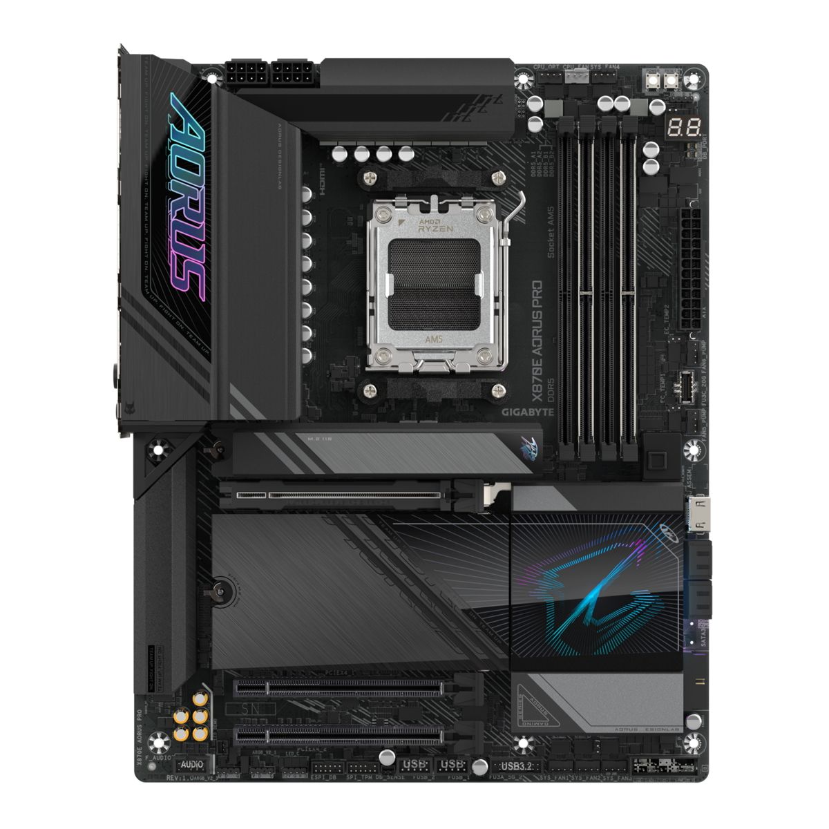 Материнская плата Gigabyte OEM X870E AORUS PRO, Socket AM5, AMD X870E, 4xDDR5-5200, HDMI, 3xPCI-Ex16, 4xSATA3(RAID 0/1/10), 4xM.2, 6 Ch Audio, 1x2,5GLan, (2+4)xUSB2.0, (7+4)xUSB3.2, (2+1)xUSB Type-C™, ATX, RTL oem