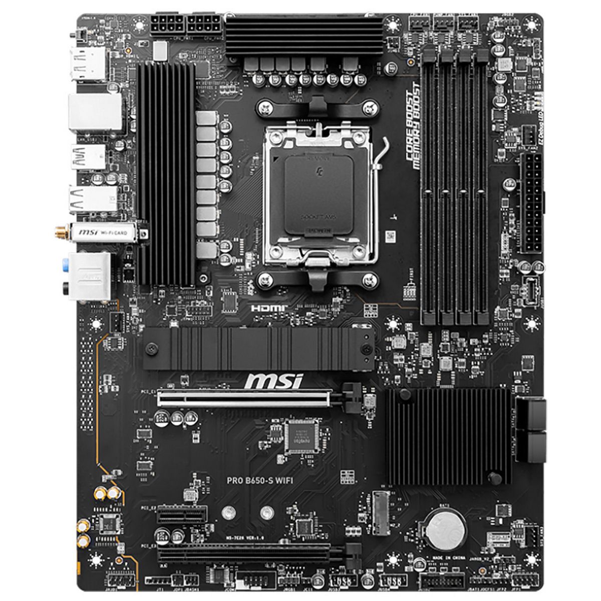 Материнская плата MSI OEM PRO B650-S WIFI B650, AM5, 4*DDR5, 2*PCIEx16, 1*PCIEx1, 2*M.2, 2*TypeC, 3*USB3.2Gen2, 6*USB3.2Gen1, 4*USB2.0, 4*SATA3.0, 2.5G, DP, HDMI, ATX, oem