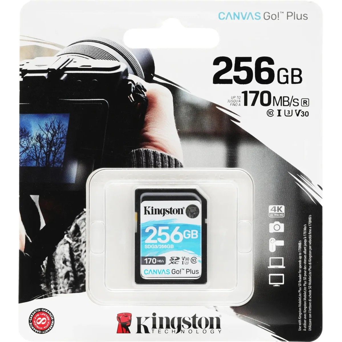Карта памяти Kingston 256G SDXC Go Plus 170R V30 SDG3/256GB